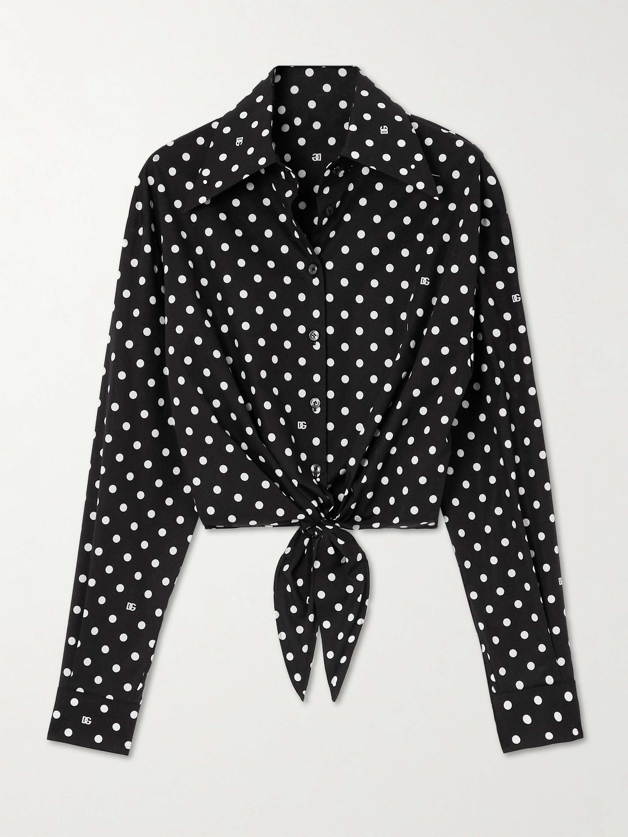 Printed polka-dot cotton-blend poplin shirt view