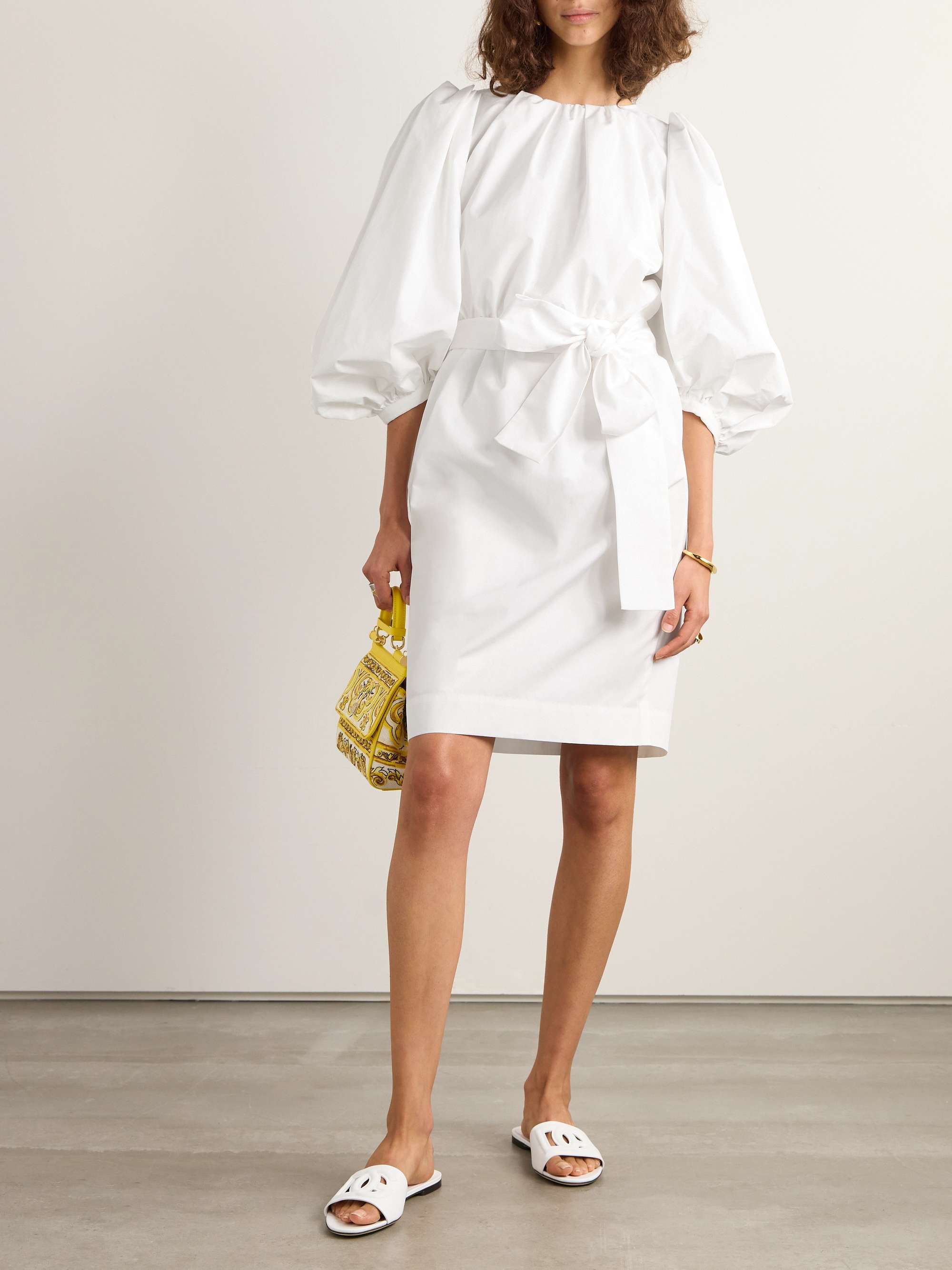 Belted pleated cotton-poplin midi dress view