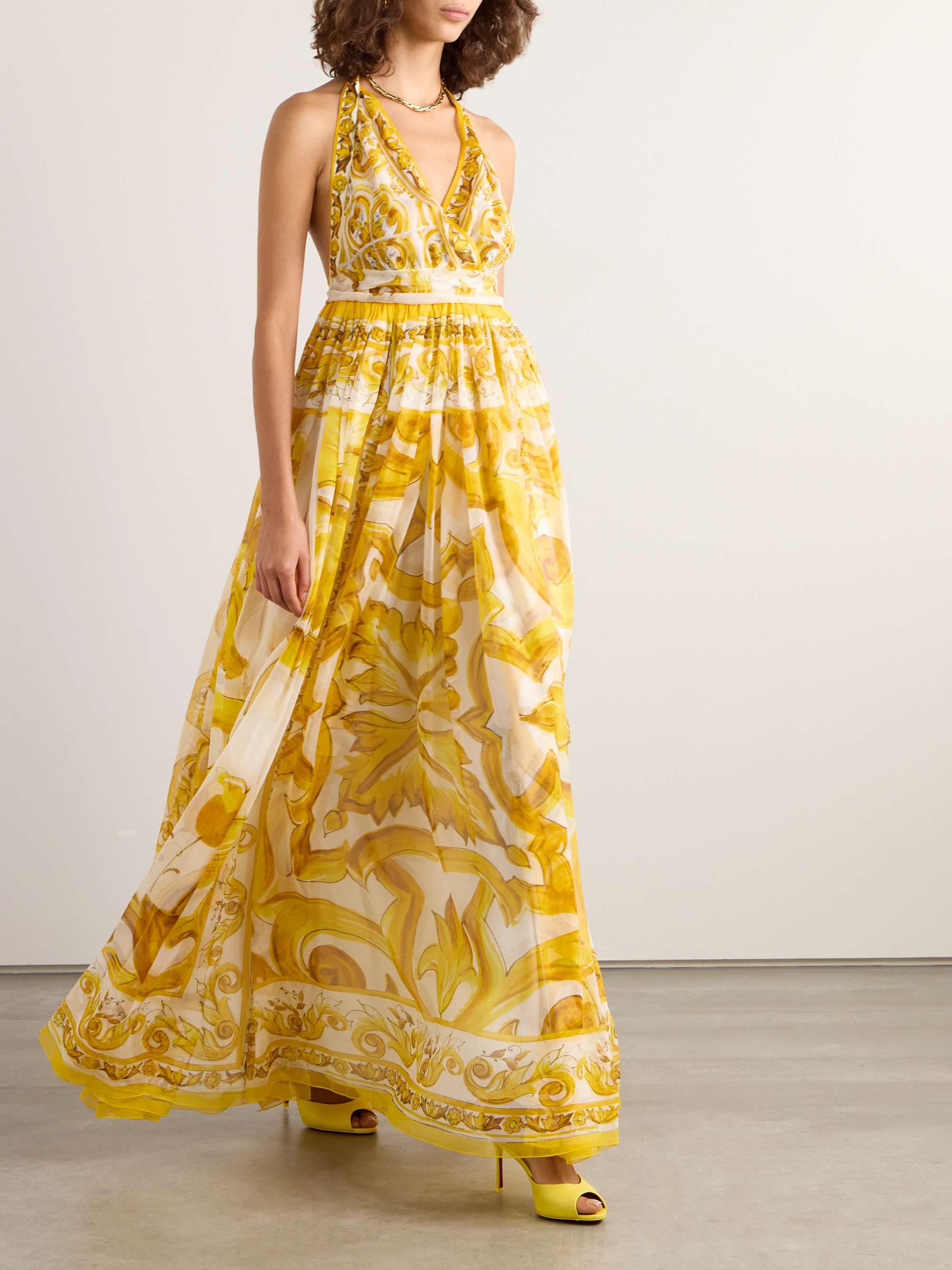 Maiolica open-back pleated printed silk-chiffon halterneck maxi dress view