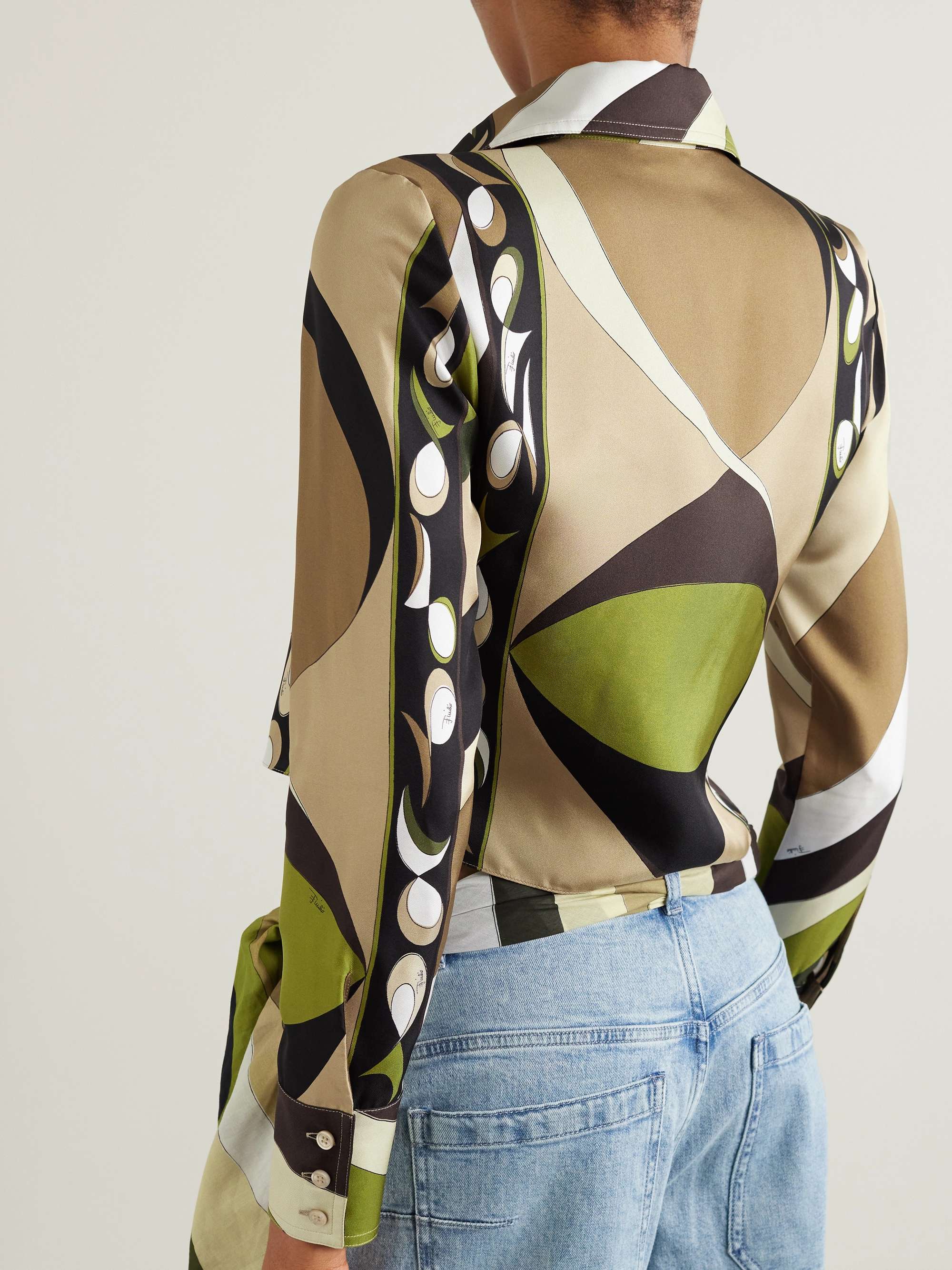 Cropped printed silk-twill shirt view