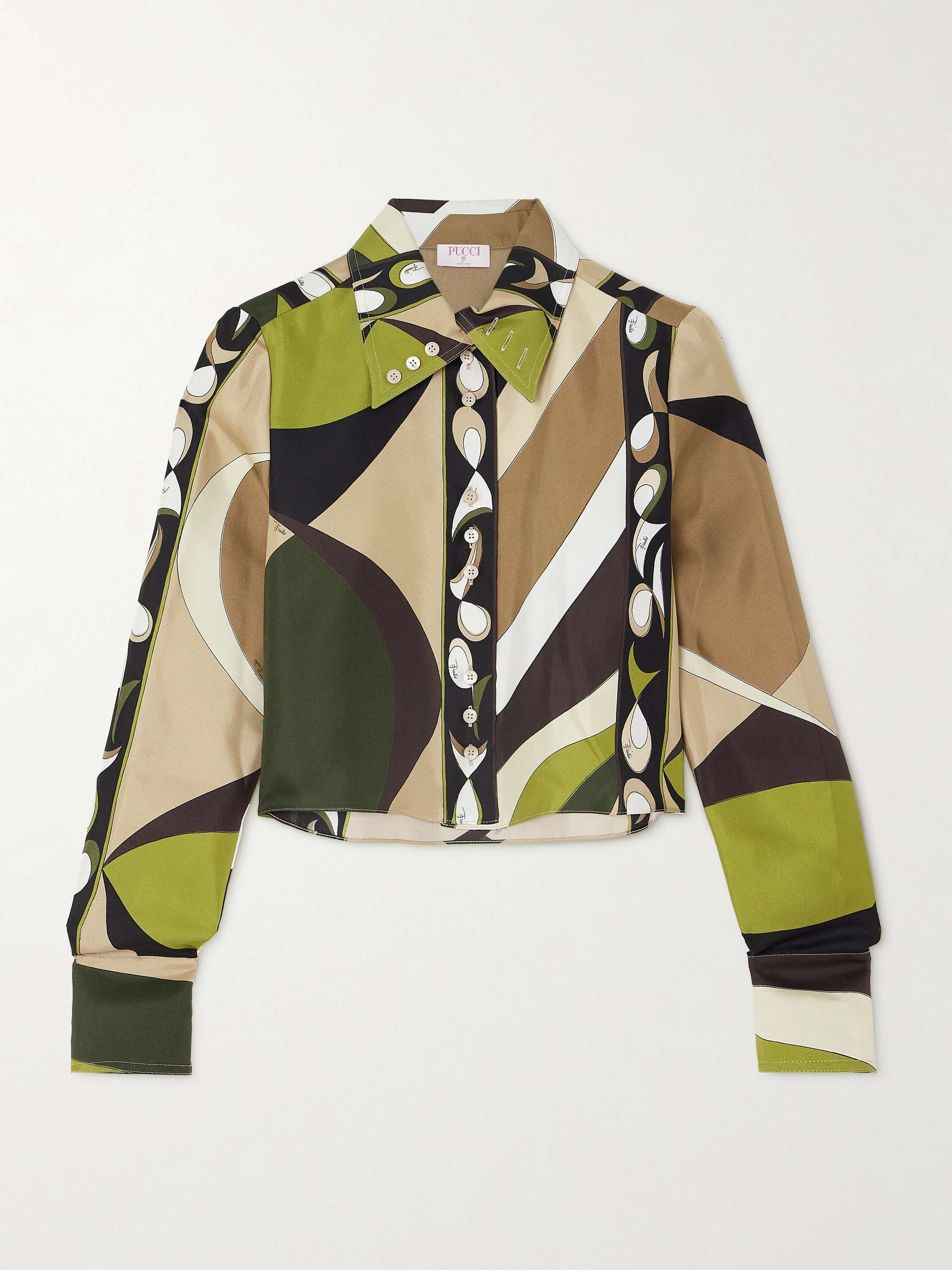 Cropped printed silk-twill shirt view