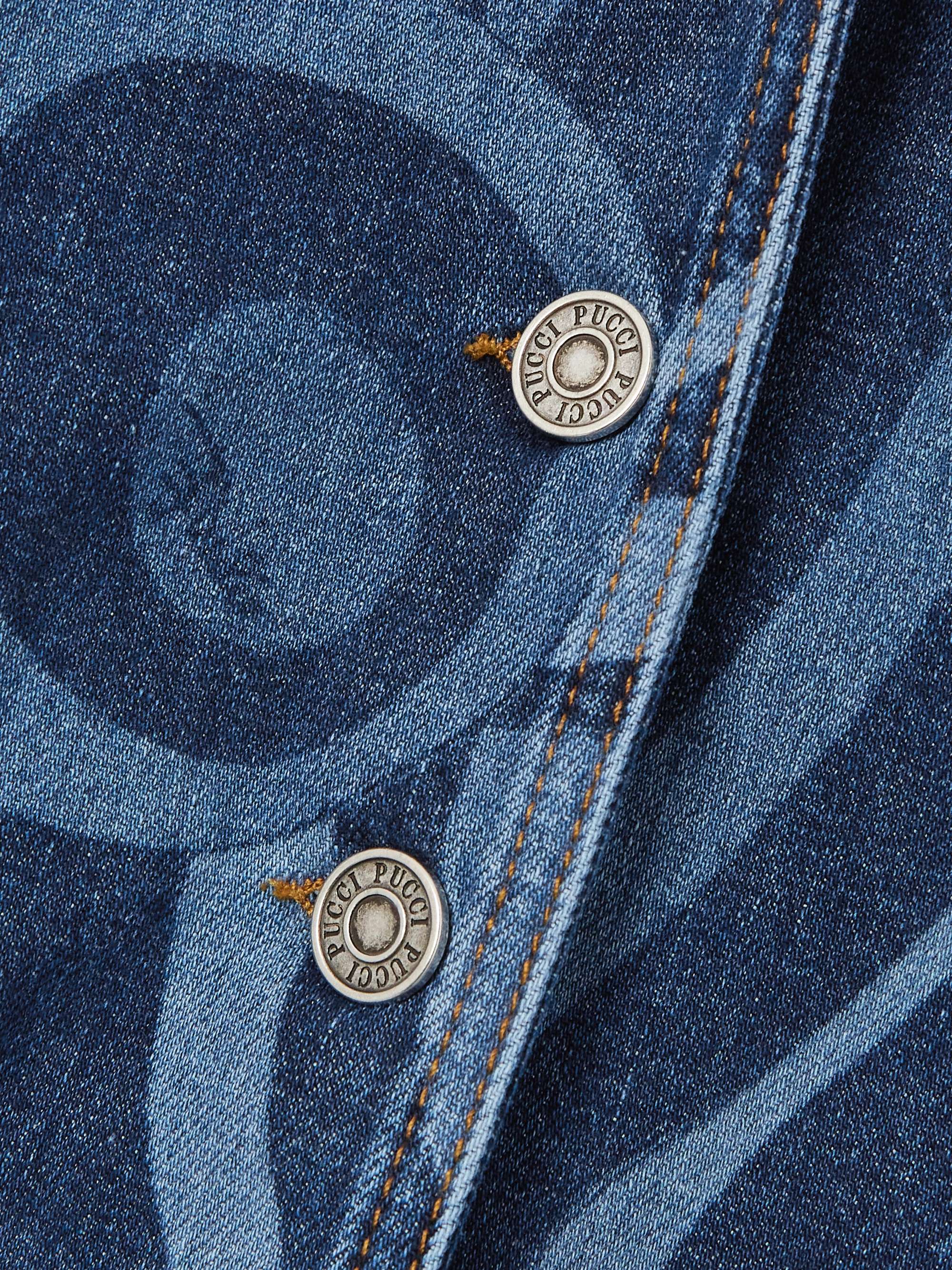 Belted printed denim jumpsuit view