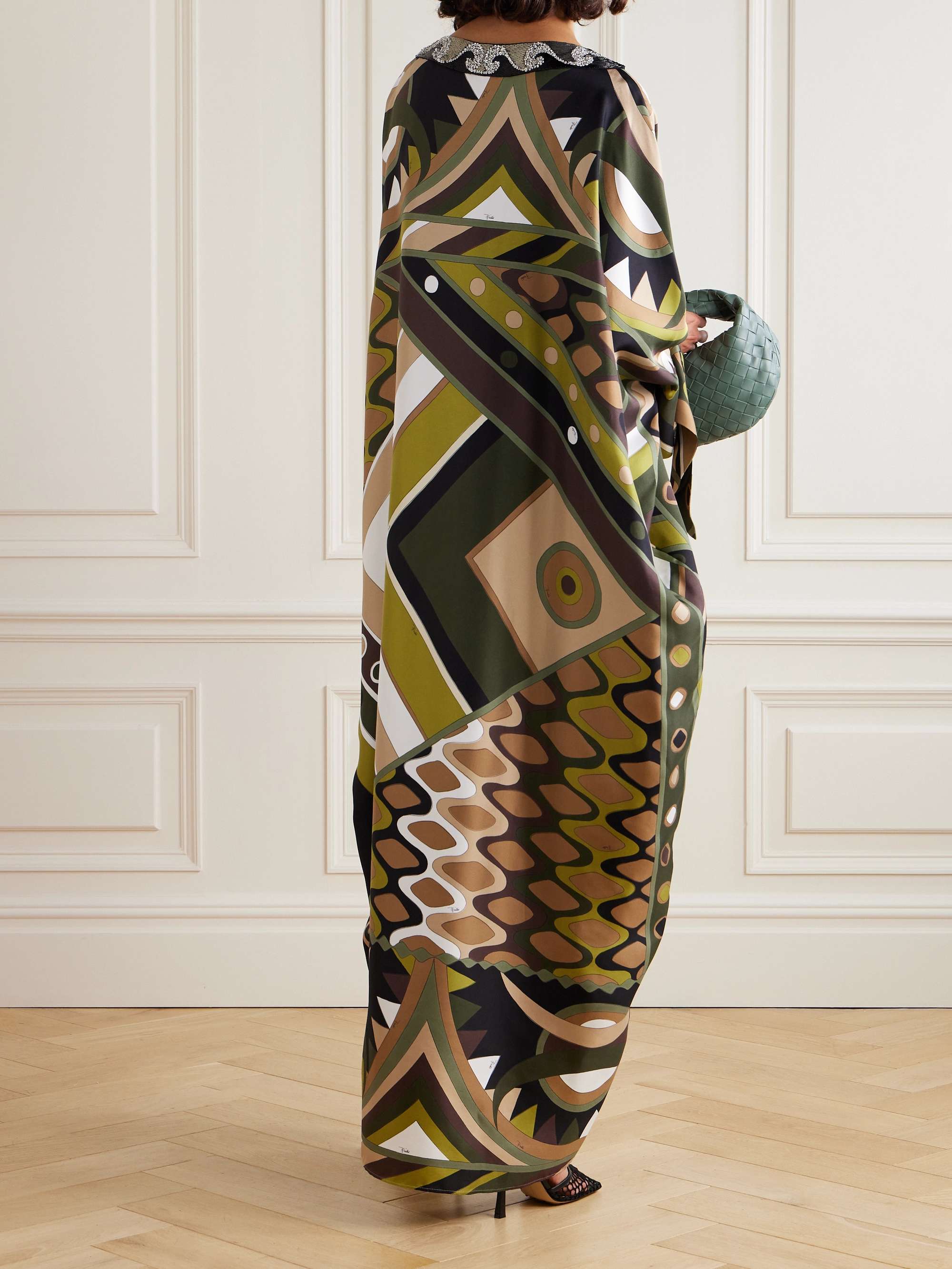 Bead-embellished printed silk-twill kaftan view