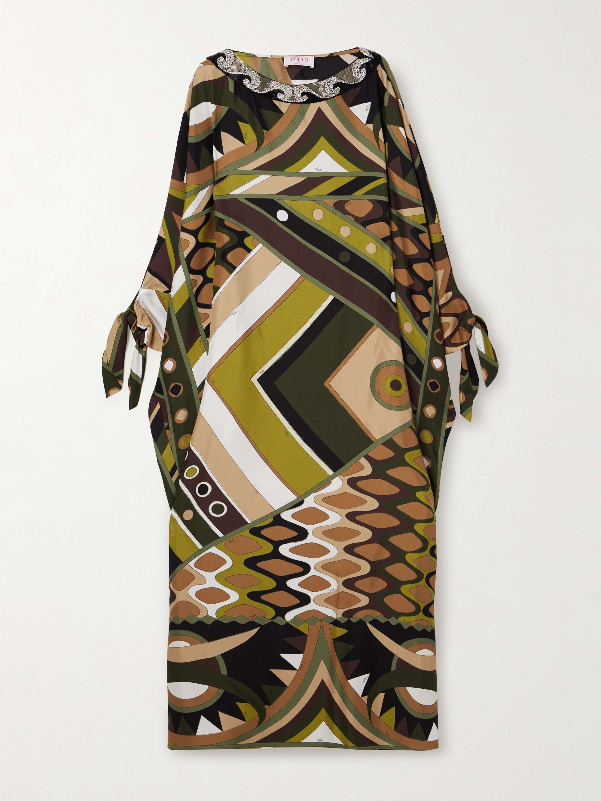Bead-embellished printed silk-twill kaftan view