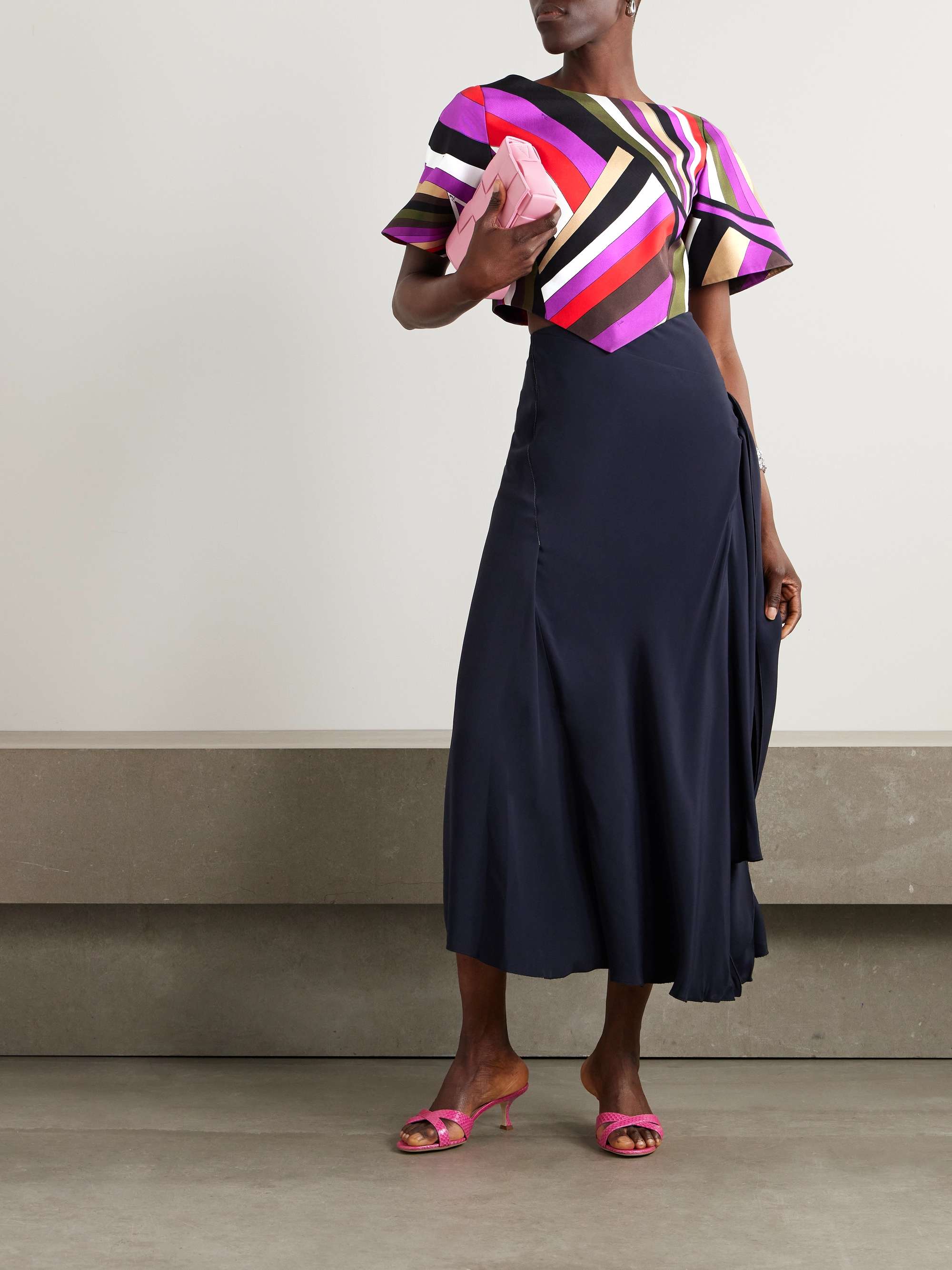 Asymmetric cropped printed silk-twill blouse view