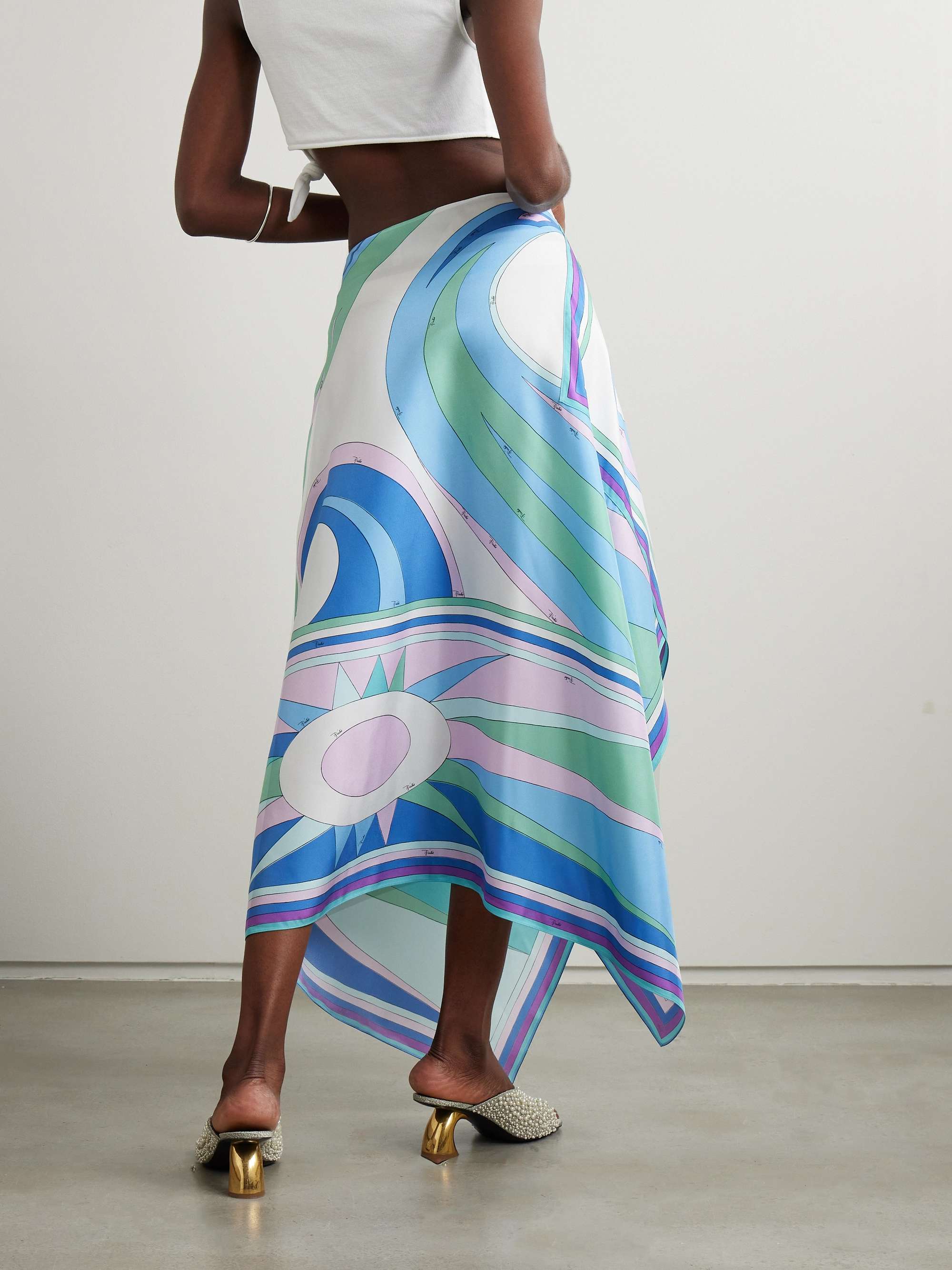 Cigni printed silk-twill asymmetric midi skirt view