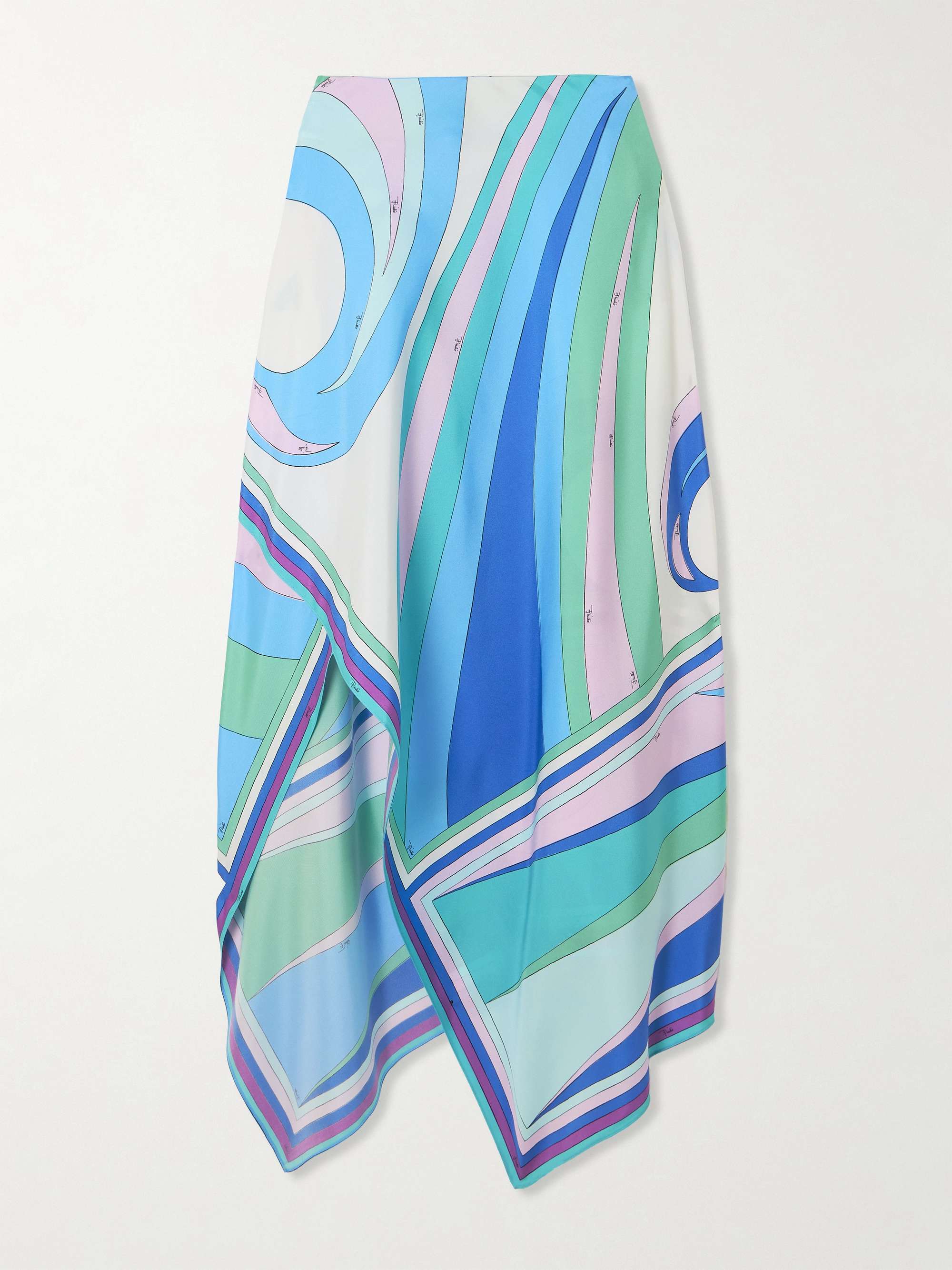 Cigni printed silk-twill asymmetric midi skirt view