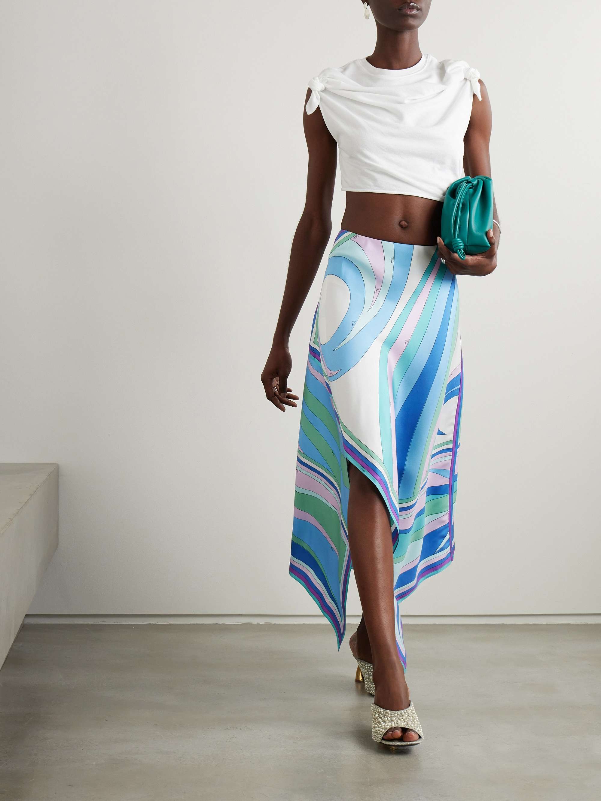 Cigni printed silk-twill asymmetric midi skirt view