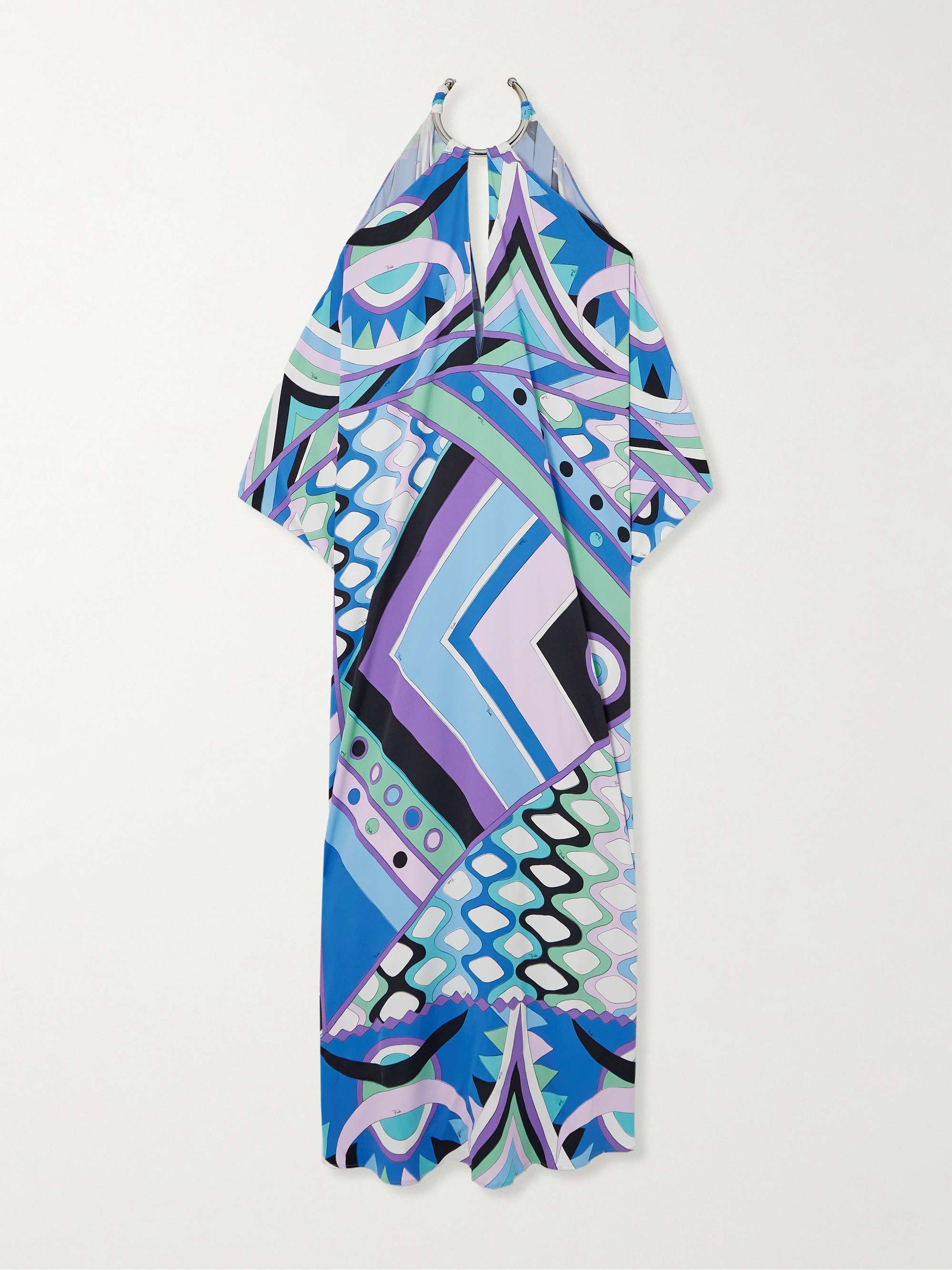 Cold-shoulder embellished printed satin maxi dress view