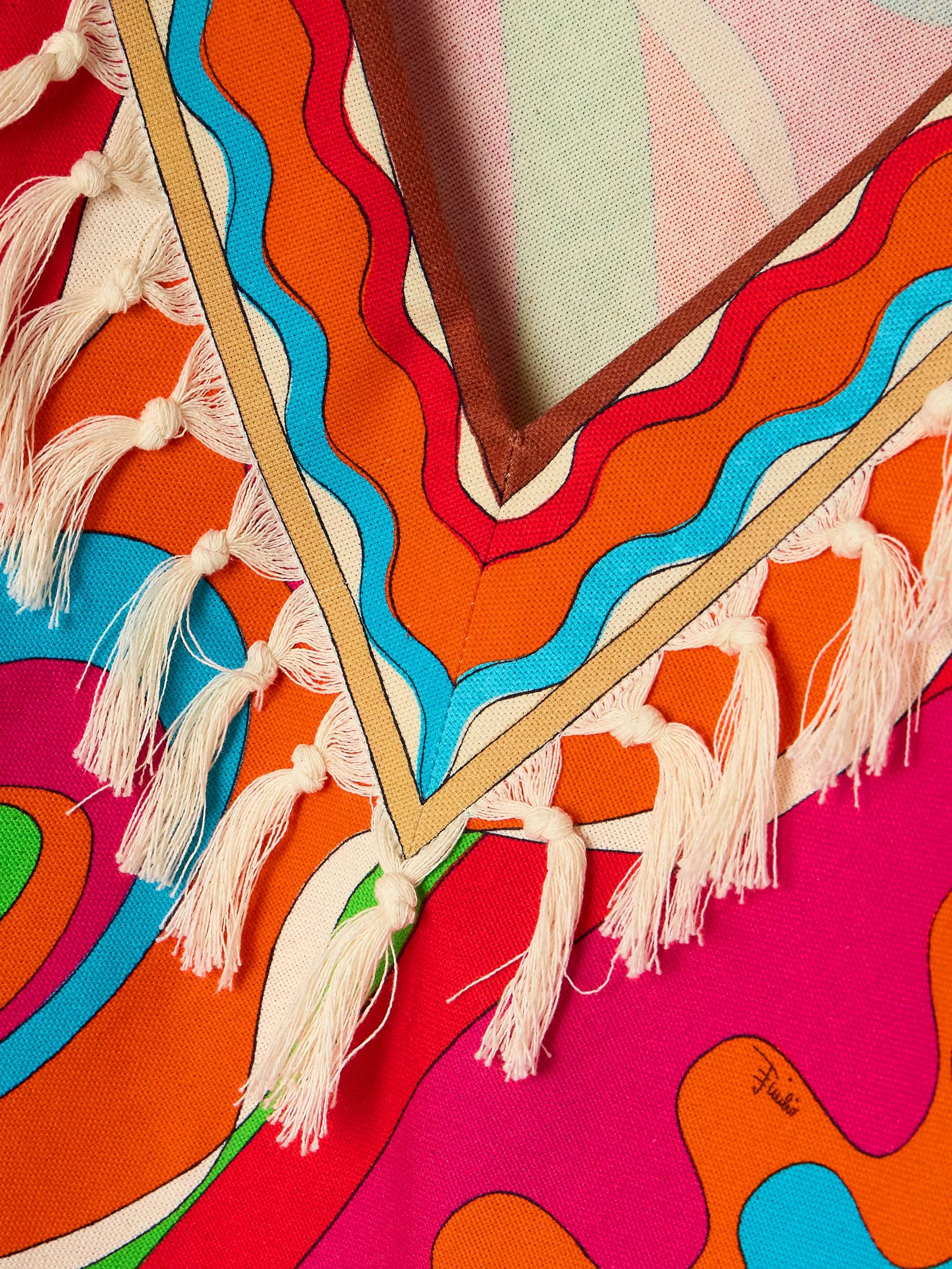 Asymmetric fringed printed cotton-twill kaftan view