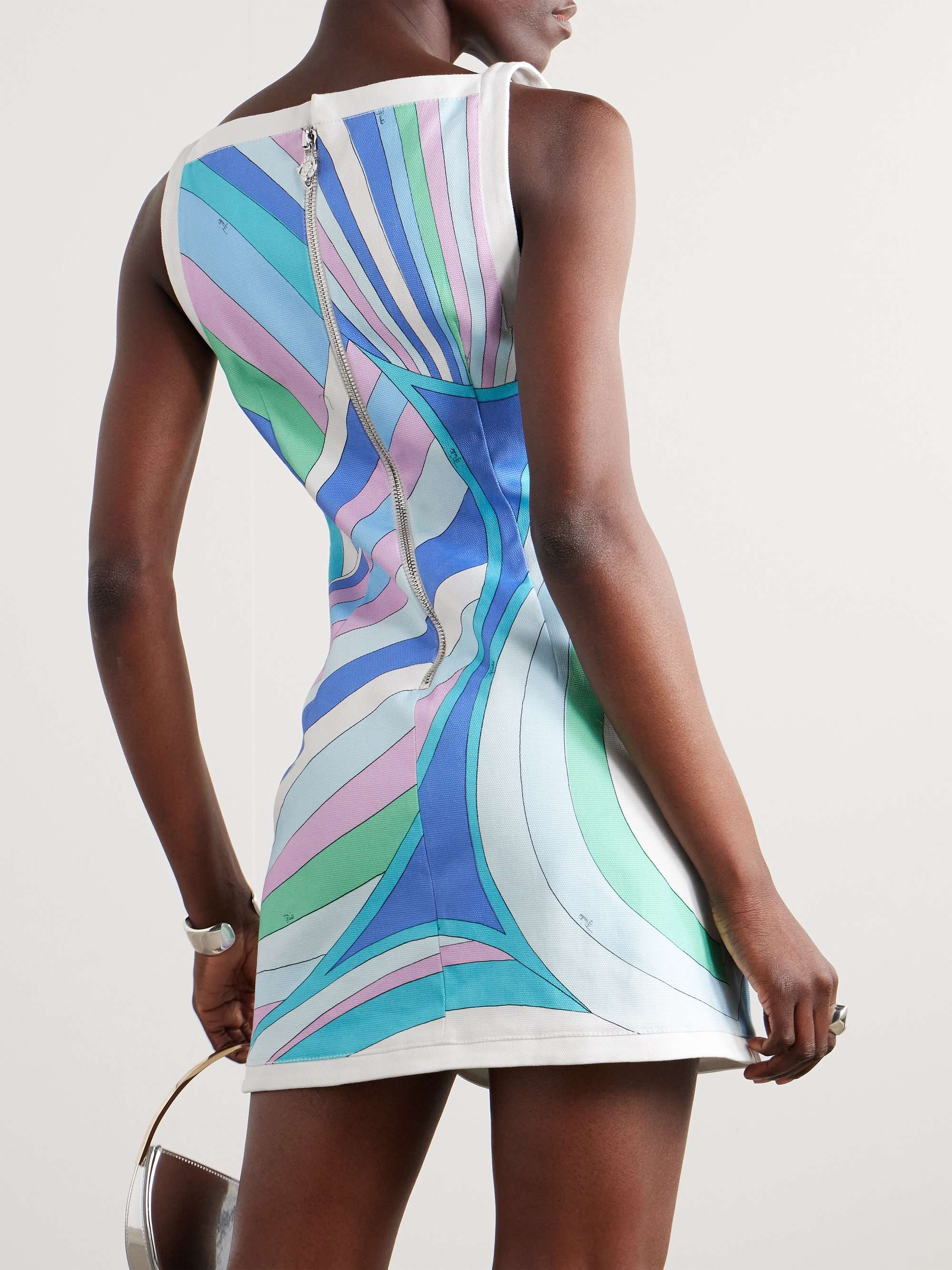 Cut-out printed cotton-blend canvas mini dress view