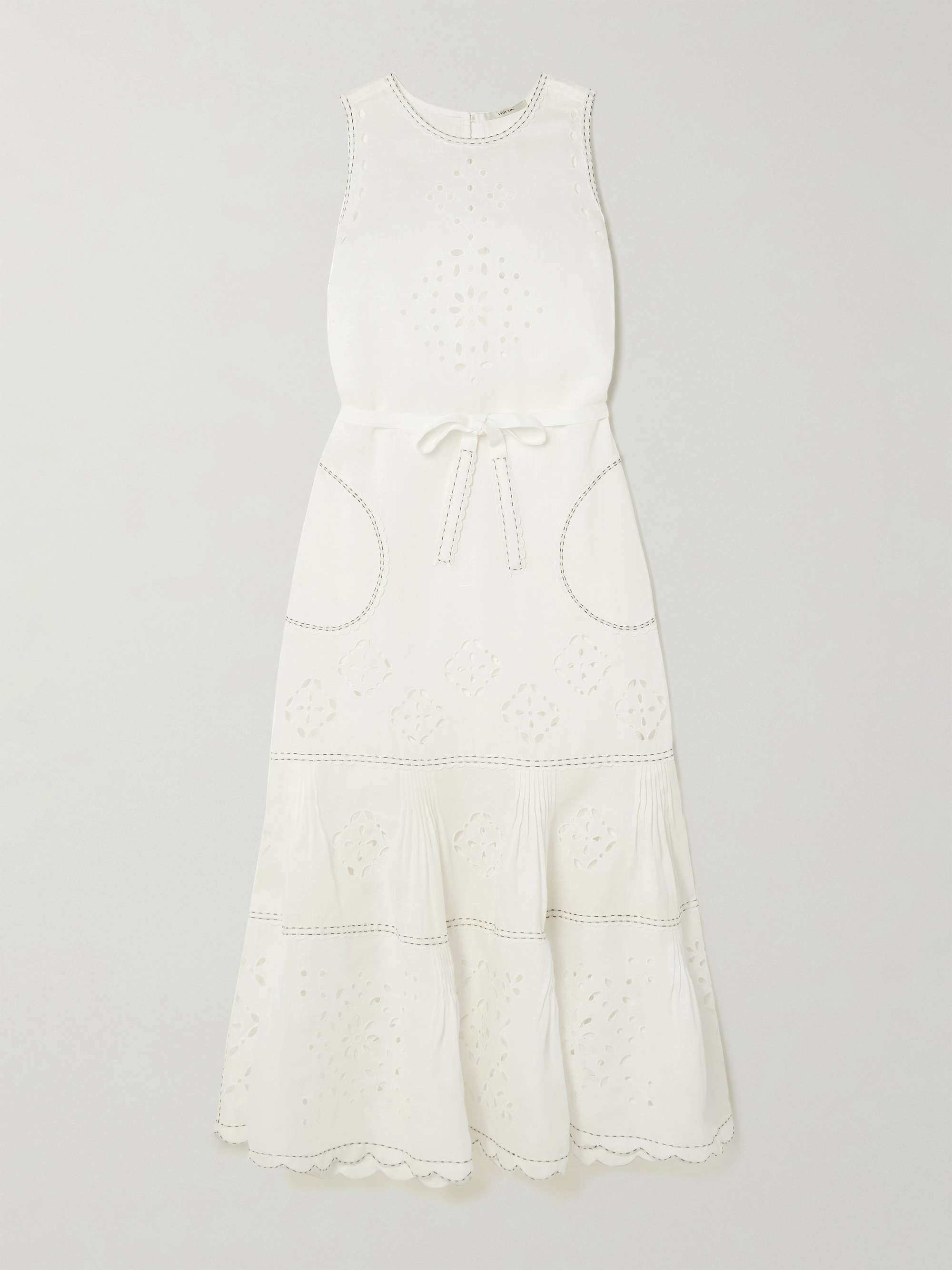 Karry belted tiered embroidered broderie anglaise linen maxi dress view