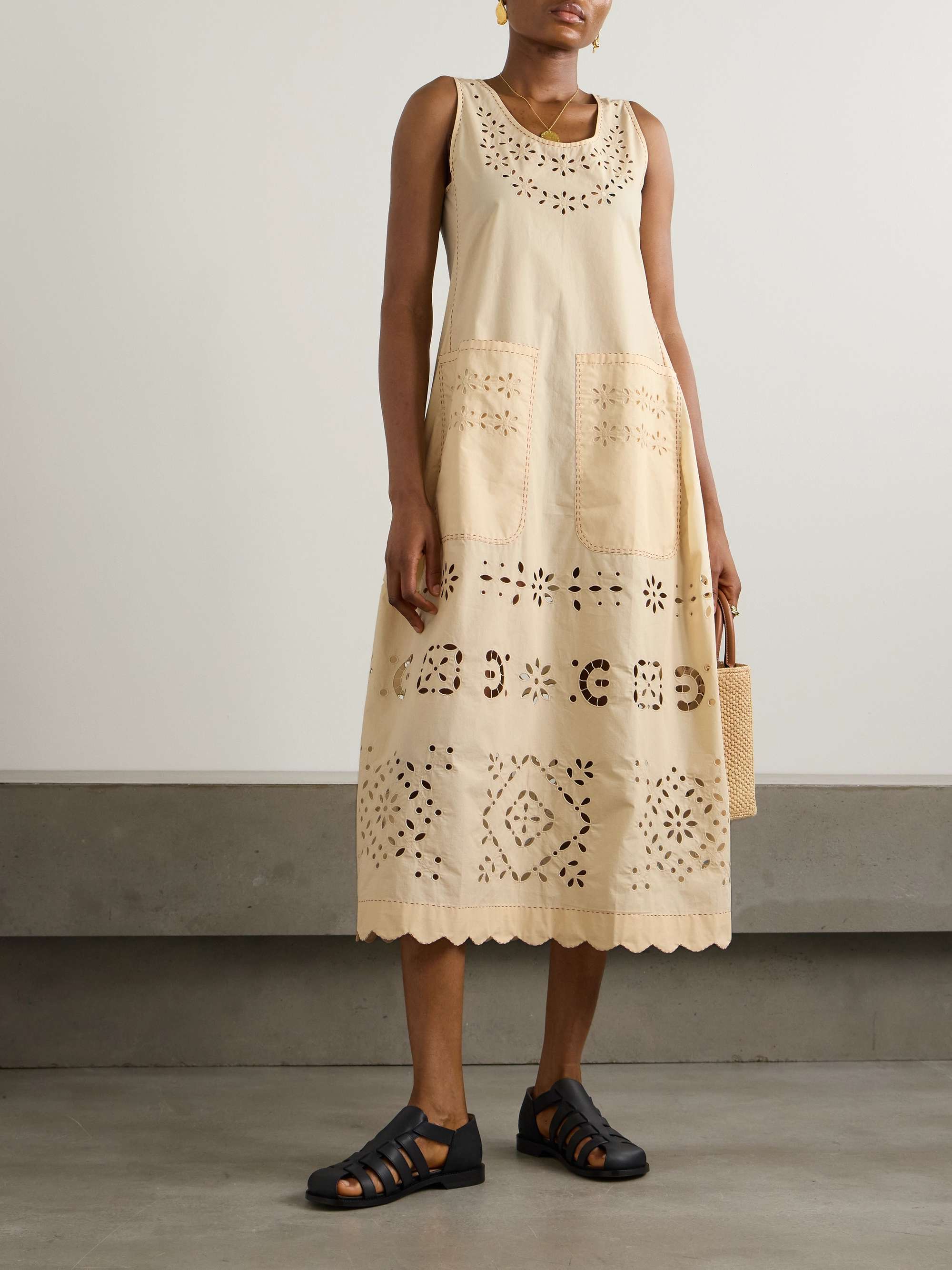 Tina scalloped broderie anglaise cotton-poplin midi dress view