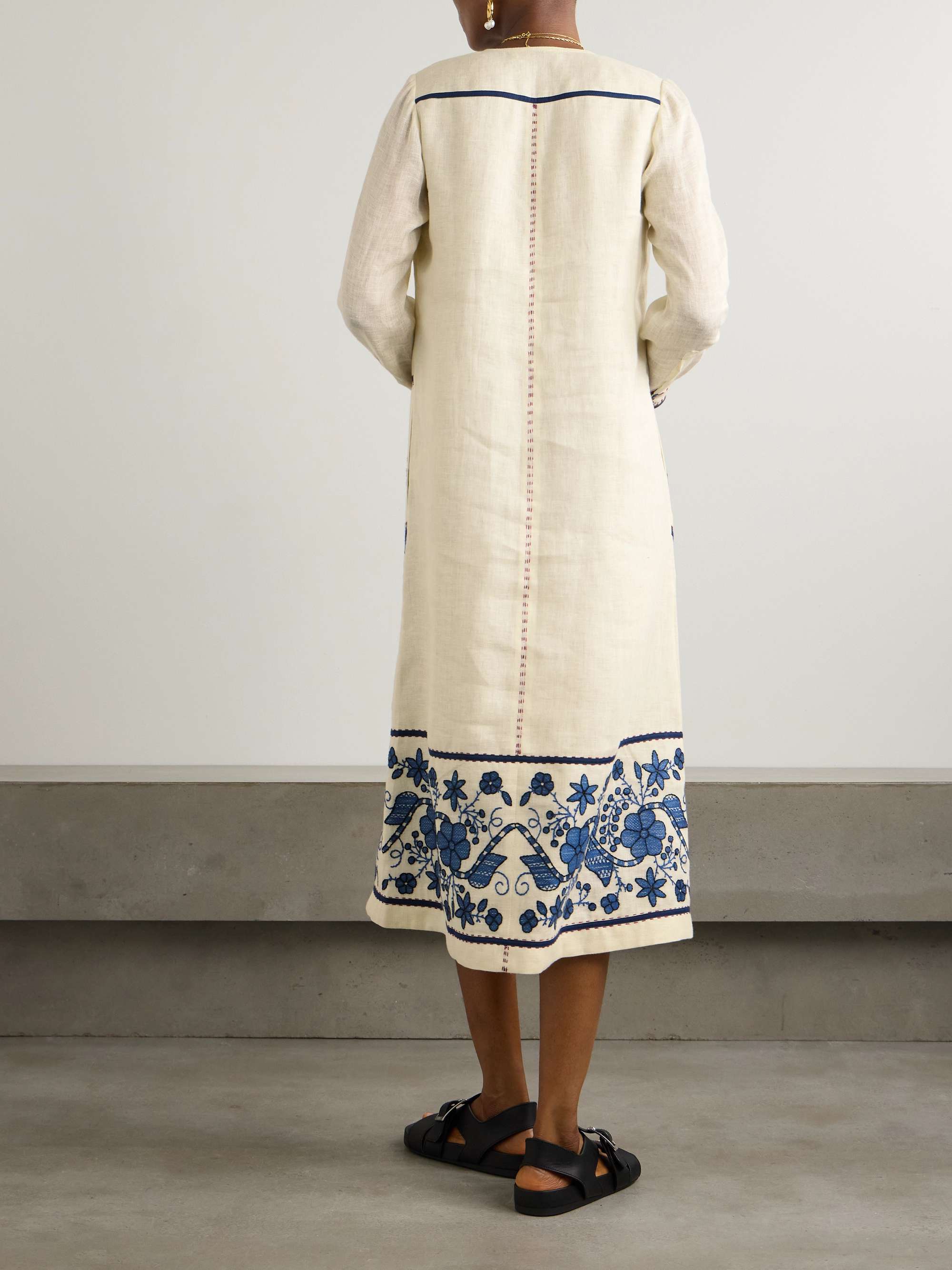 Sasha embroidered linen midi shirt dress view