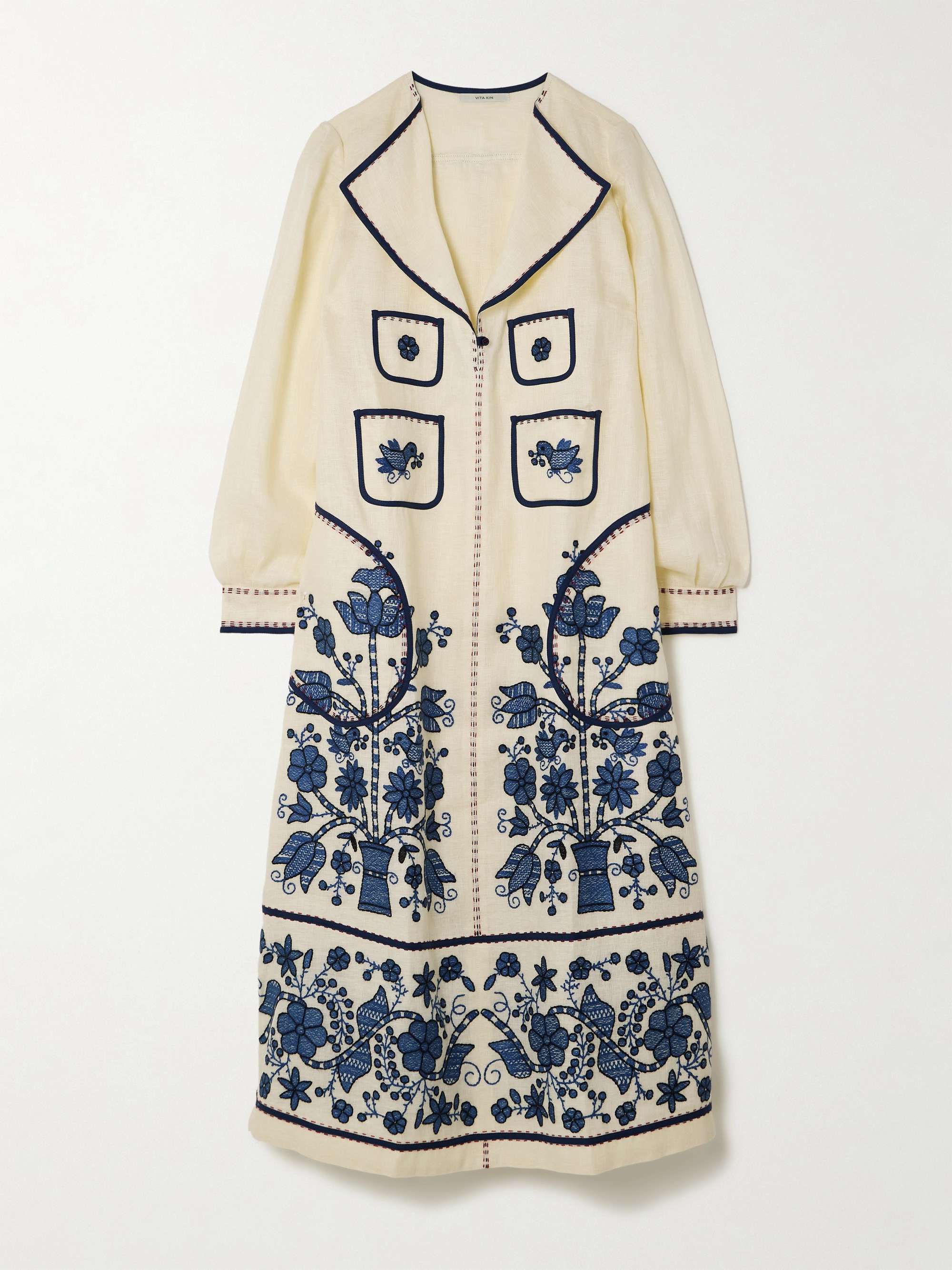 Sasha embroidered linen midi shirt dress view