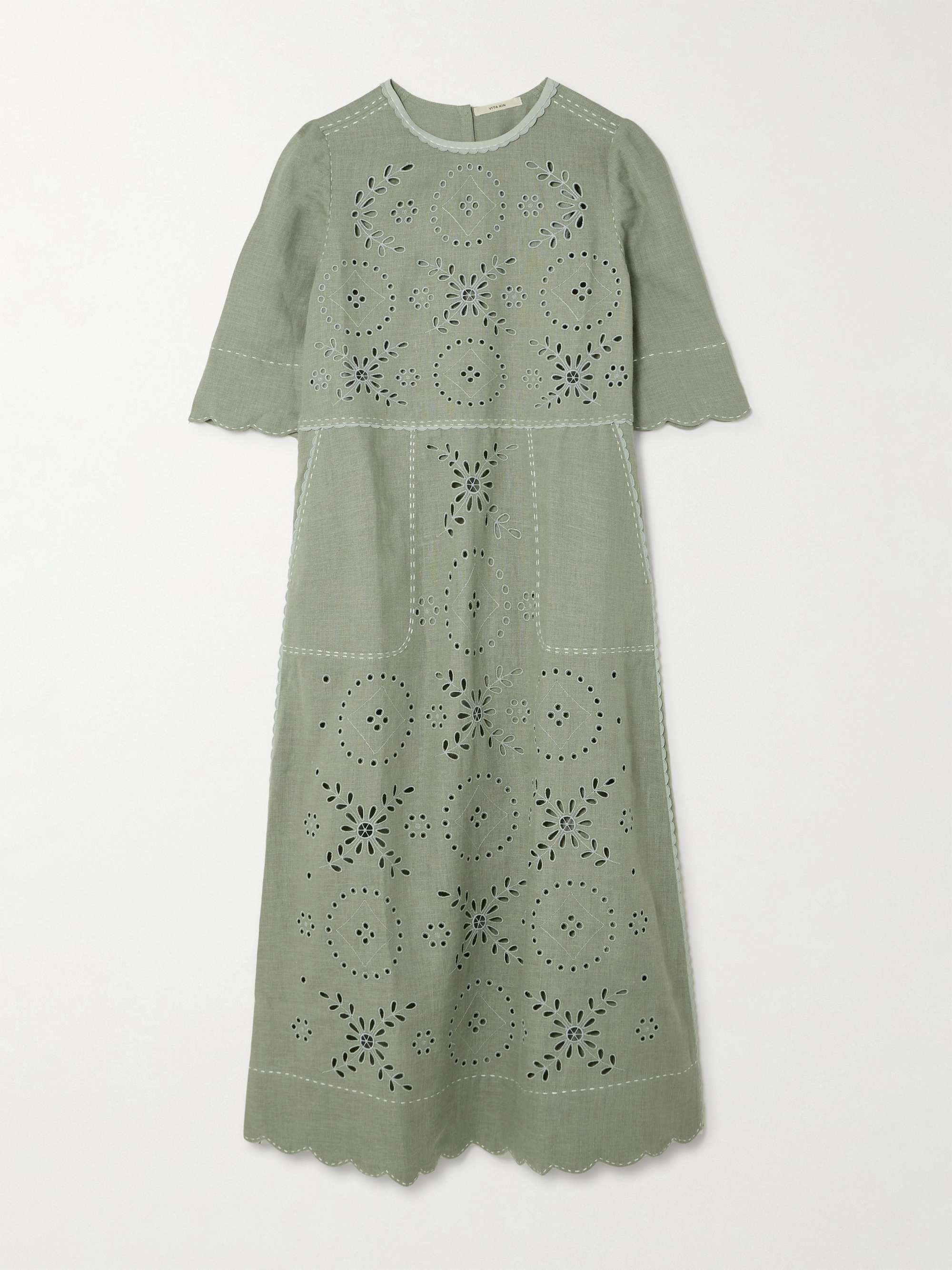 Sabrina scalloped broderie anglaise linen midi dress view