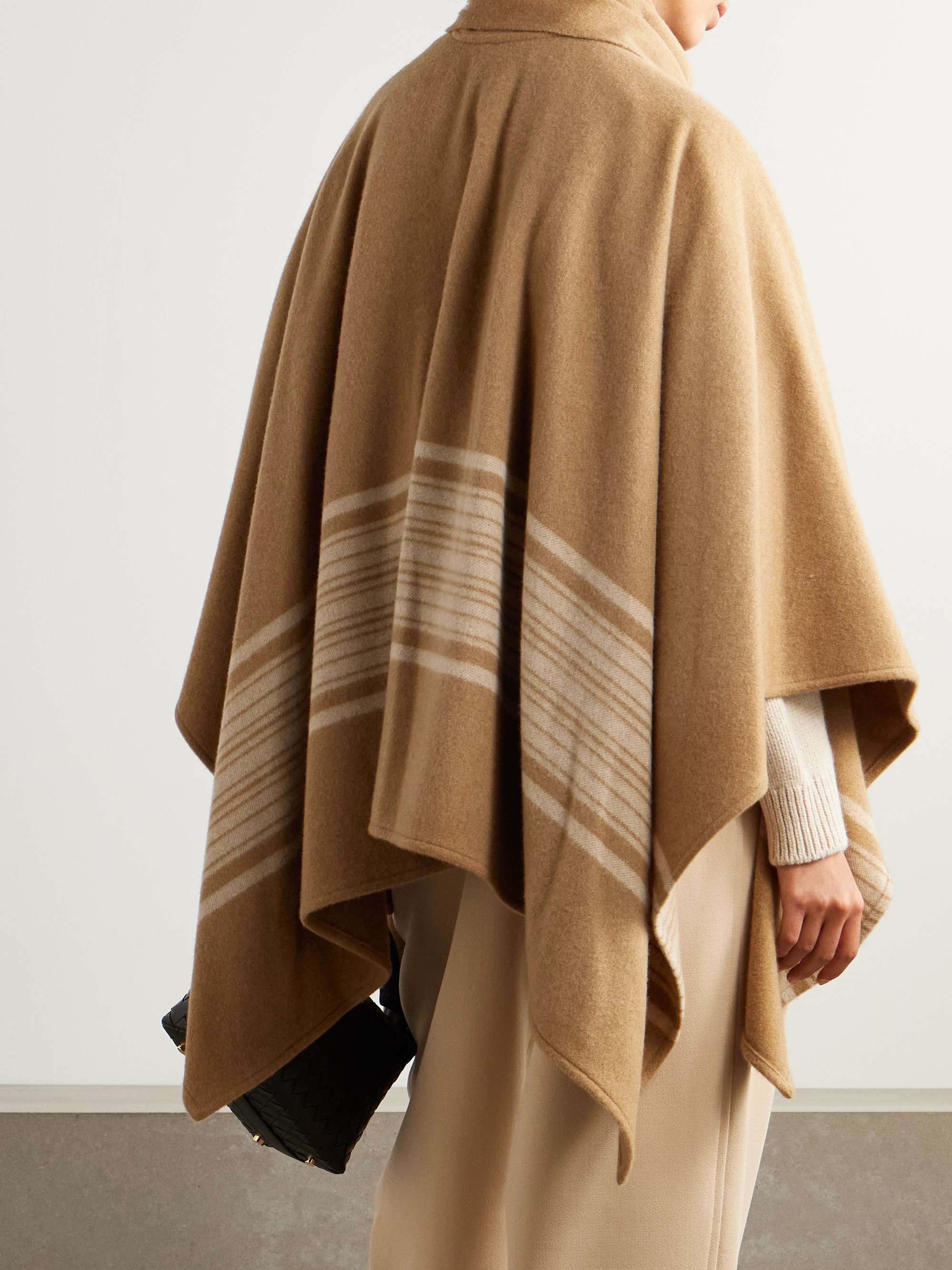 Daisy fringed scarf-detailed striped brushed cashmere cape view