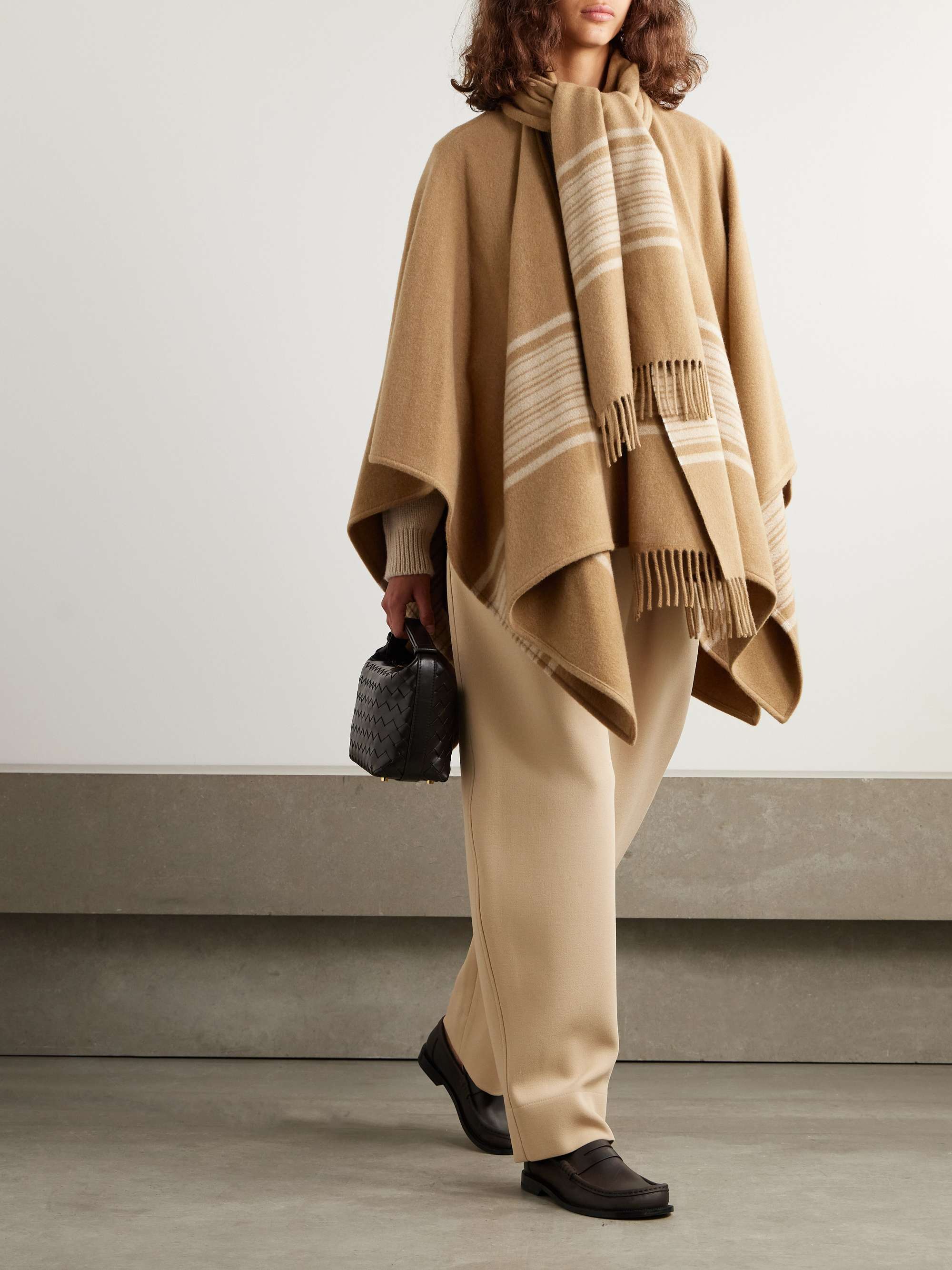 Daisy fringed scarf-detailed striped brushed cashmere cape view