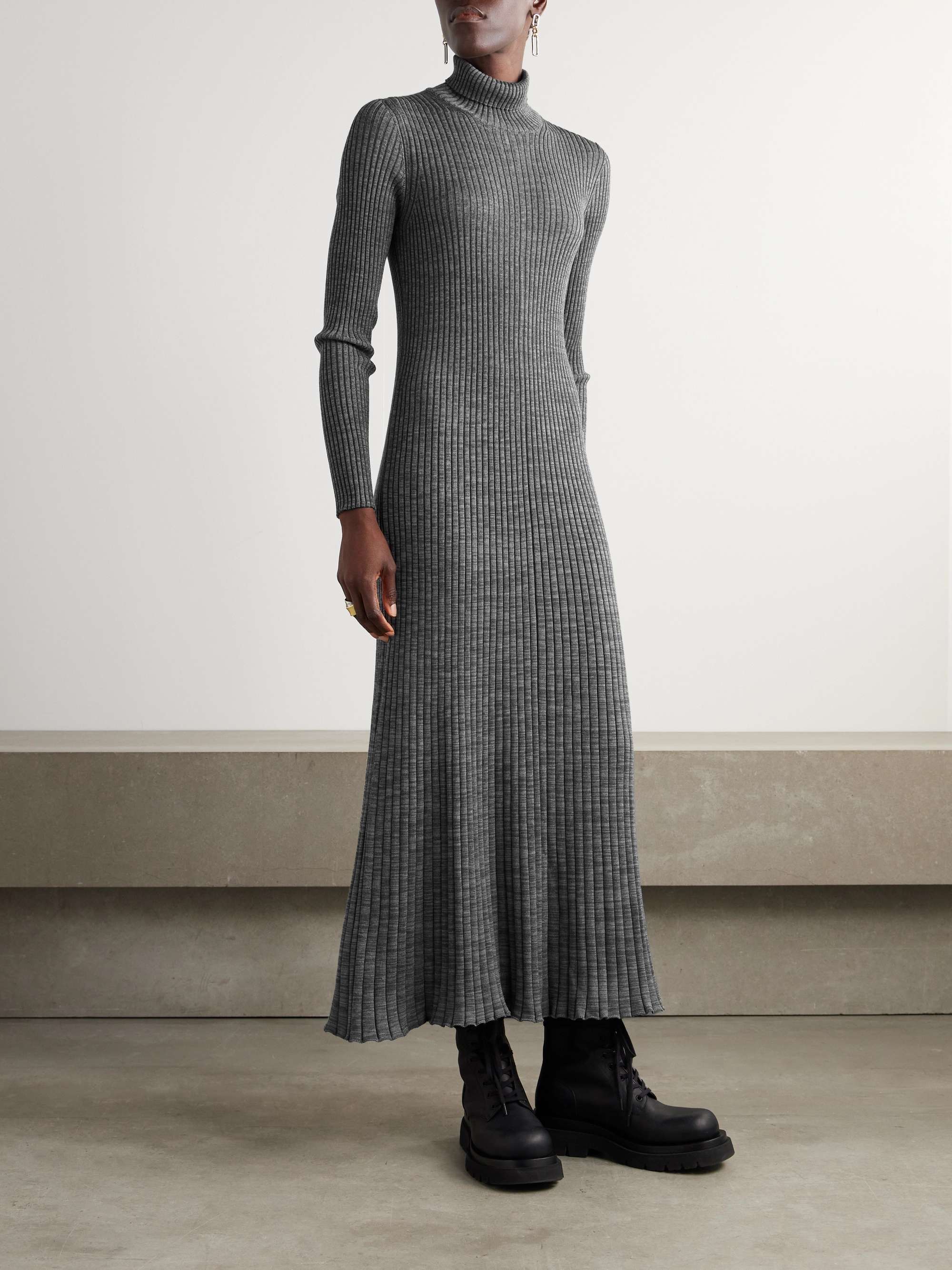 Ribbed wool turleneck midi dress view
