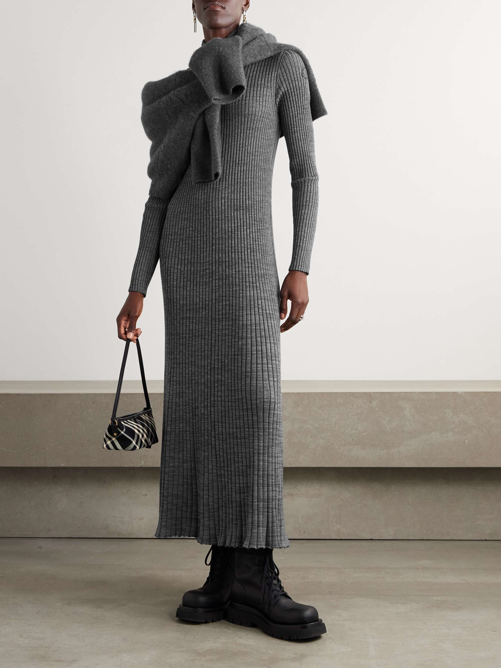 Ribbed wool turleneck midi dress view