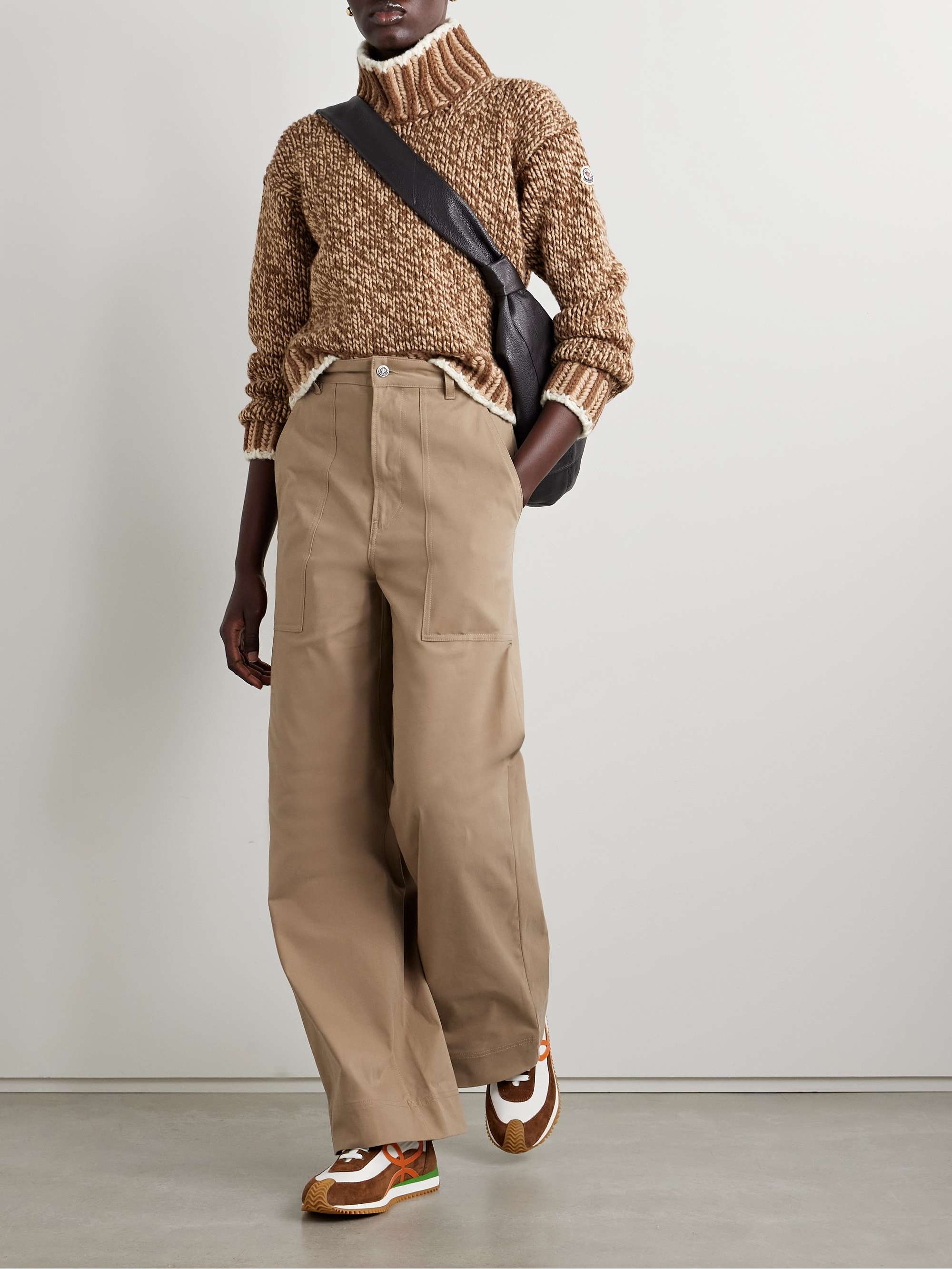 Cotton-blend twill wide leg pants view