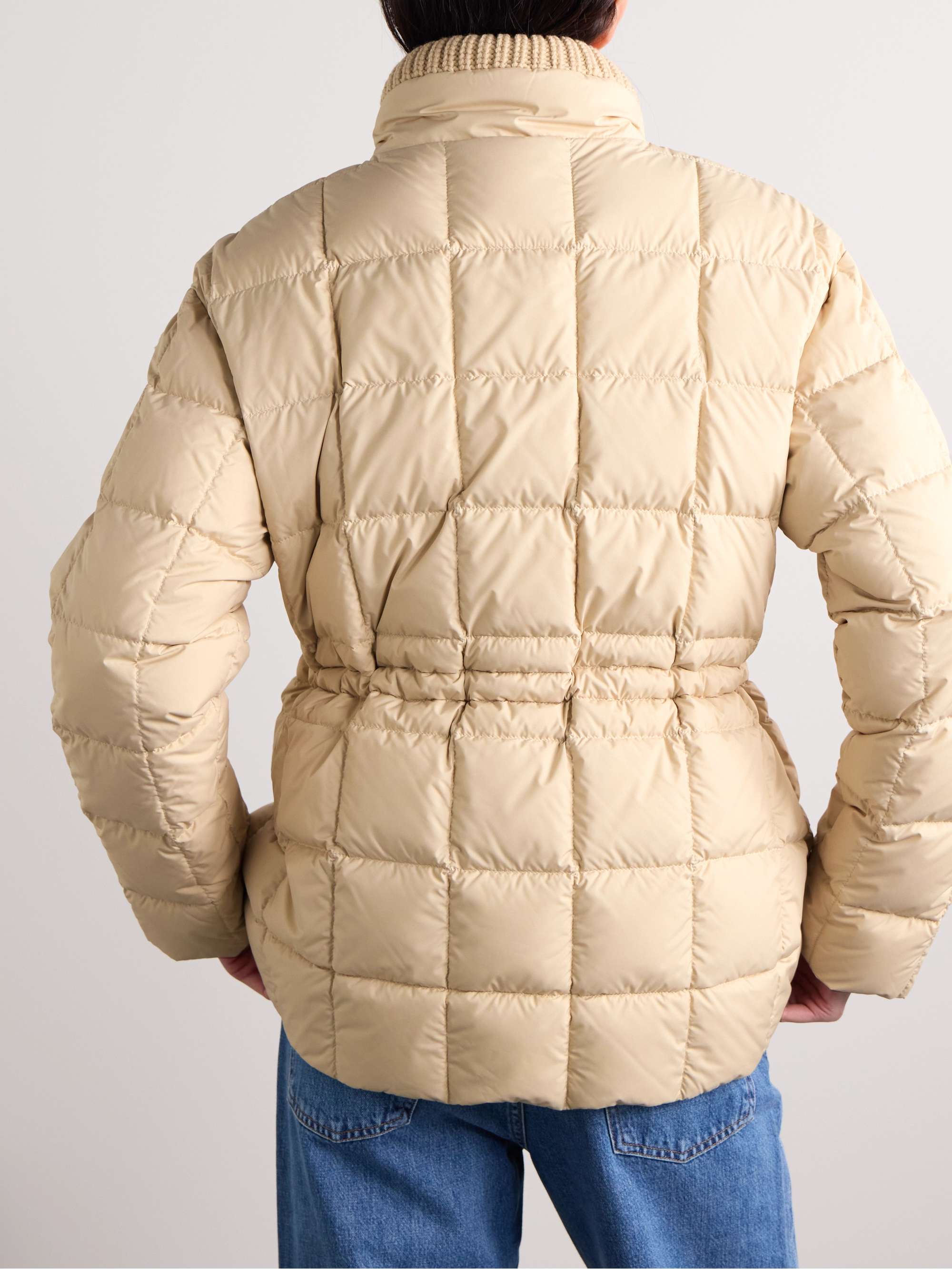 Antigone ribbed-knit and leather-trimmed padded quilted shell down jacket view