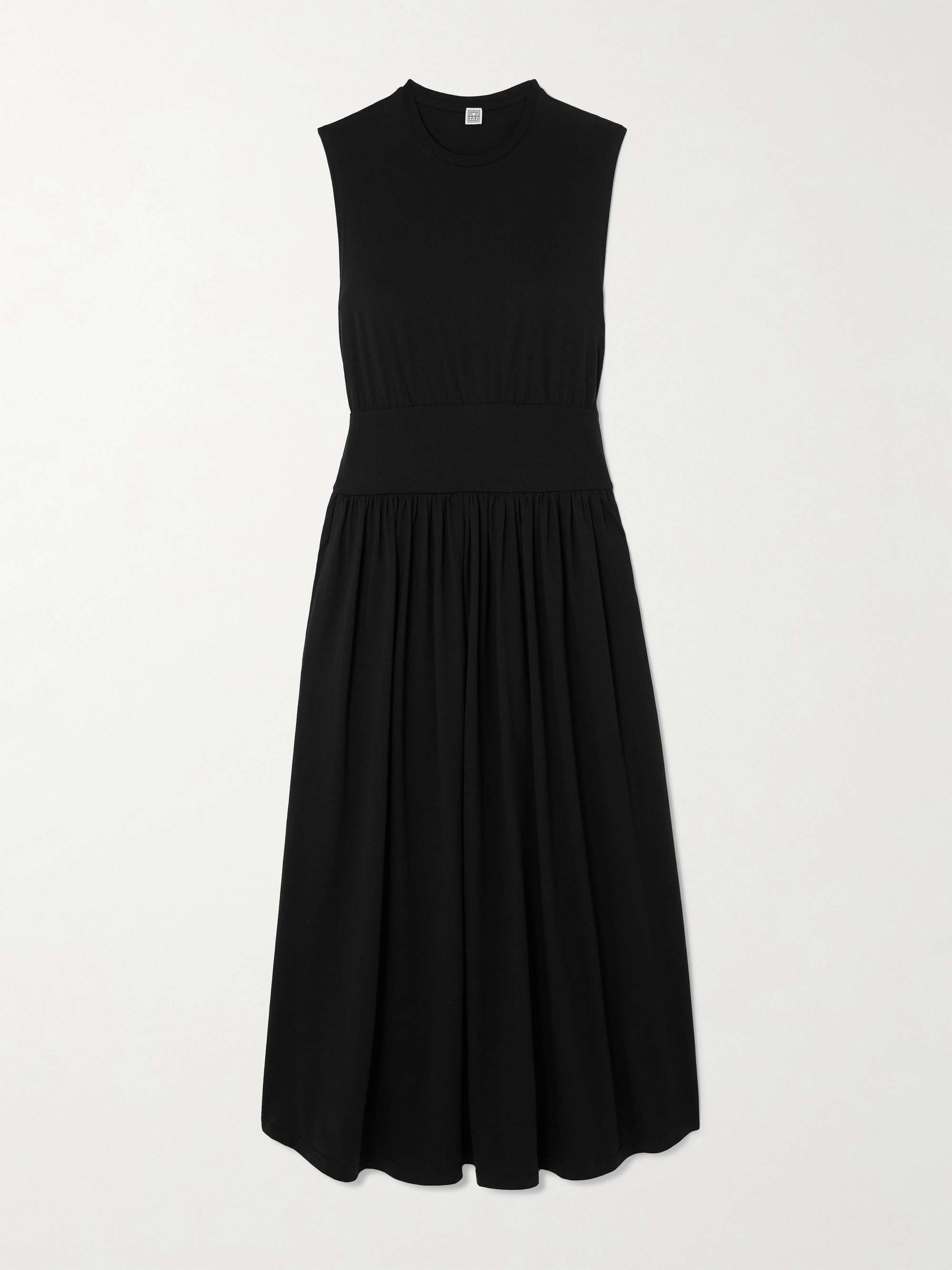 Pleated organic cotton-jersey midi dress view