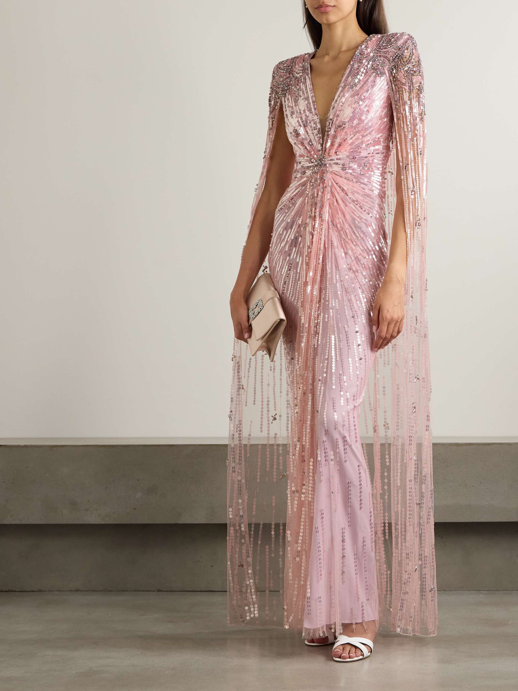 Gold Rush embellished cape-effect tulle gown view