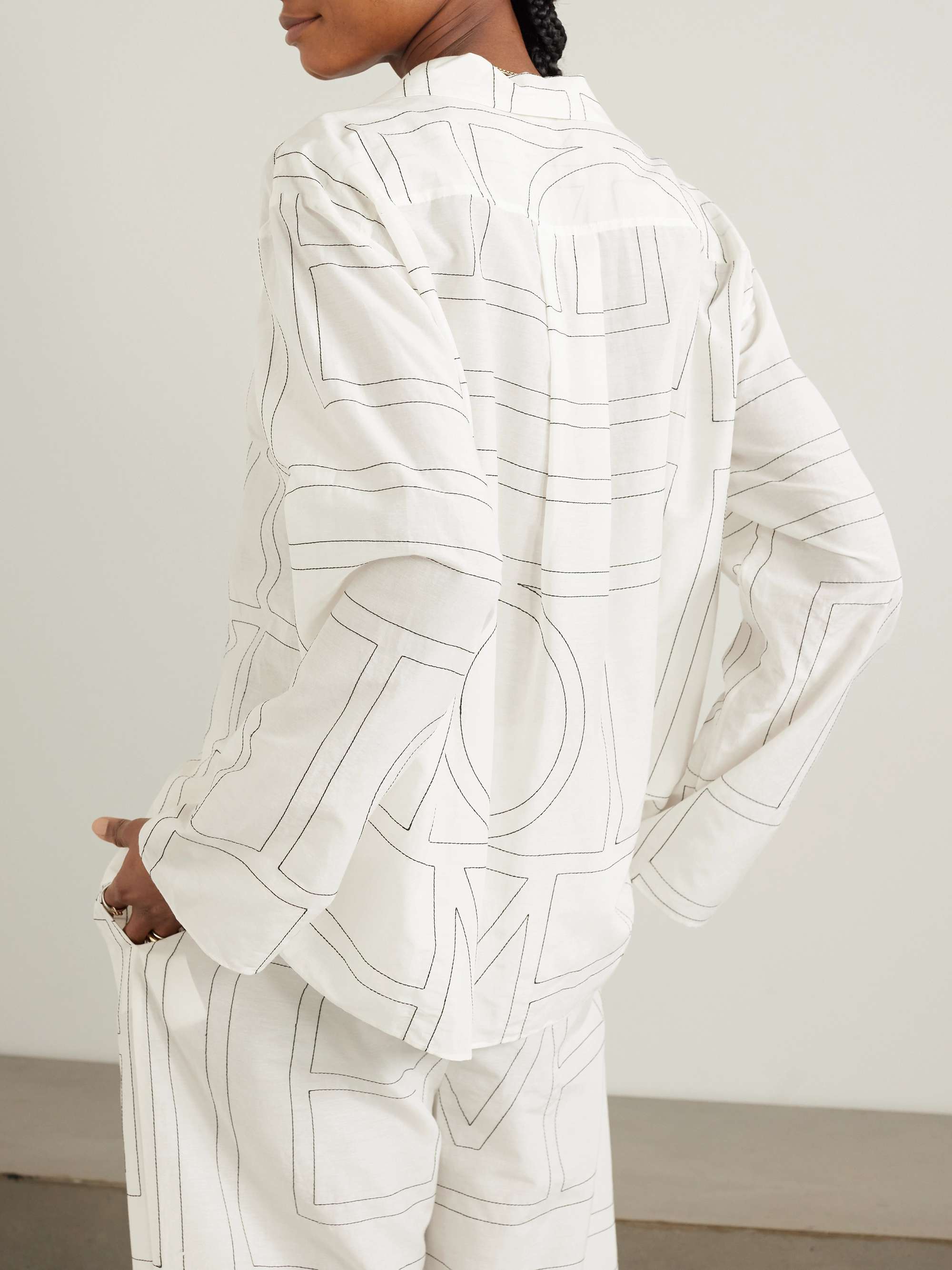 Embroidered organic cotton and silk-blend shirt view