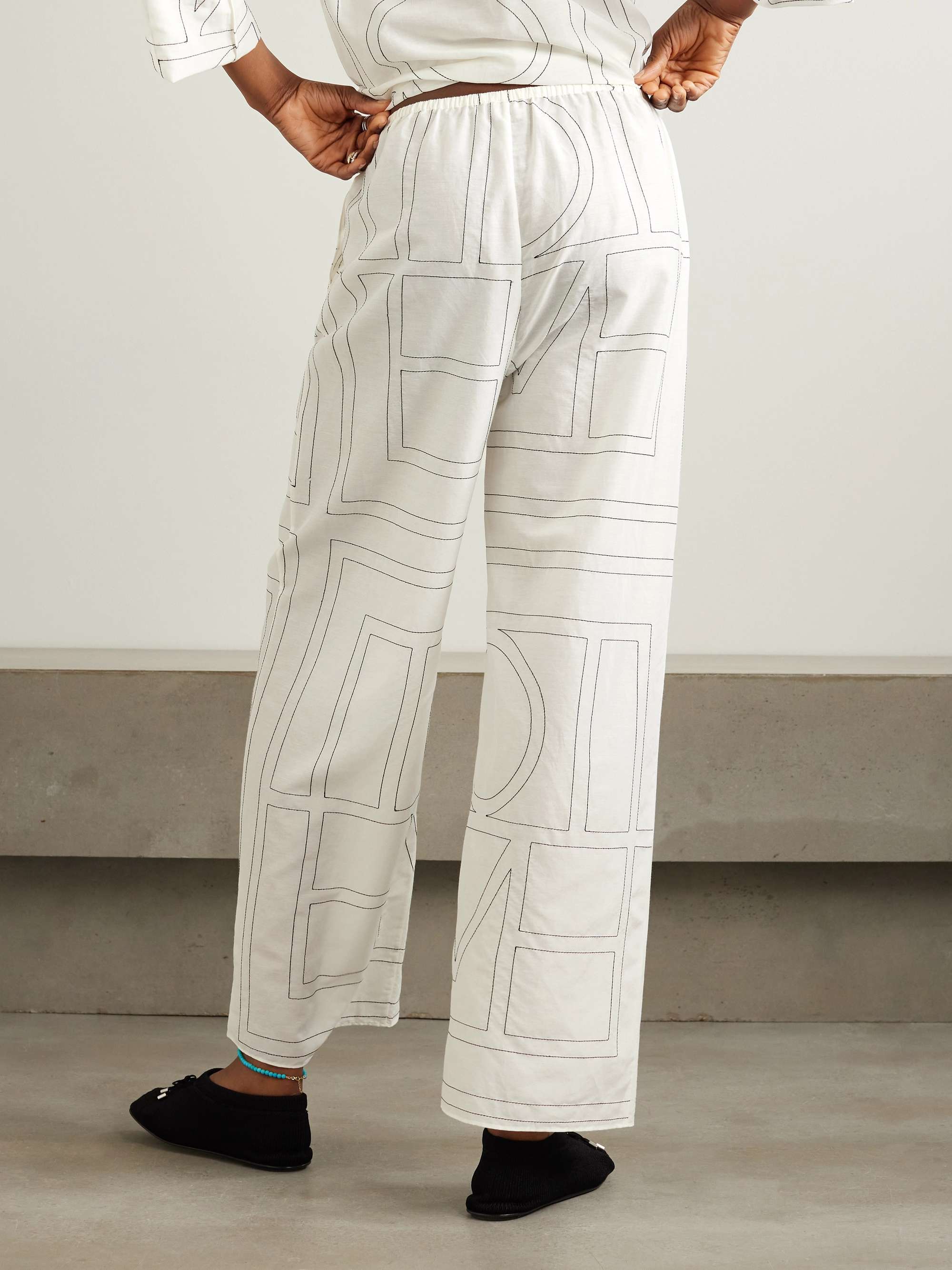 Embroidered organic cotton and silk-blend wide-leg pants view