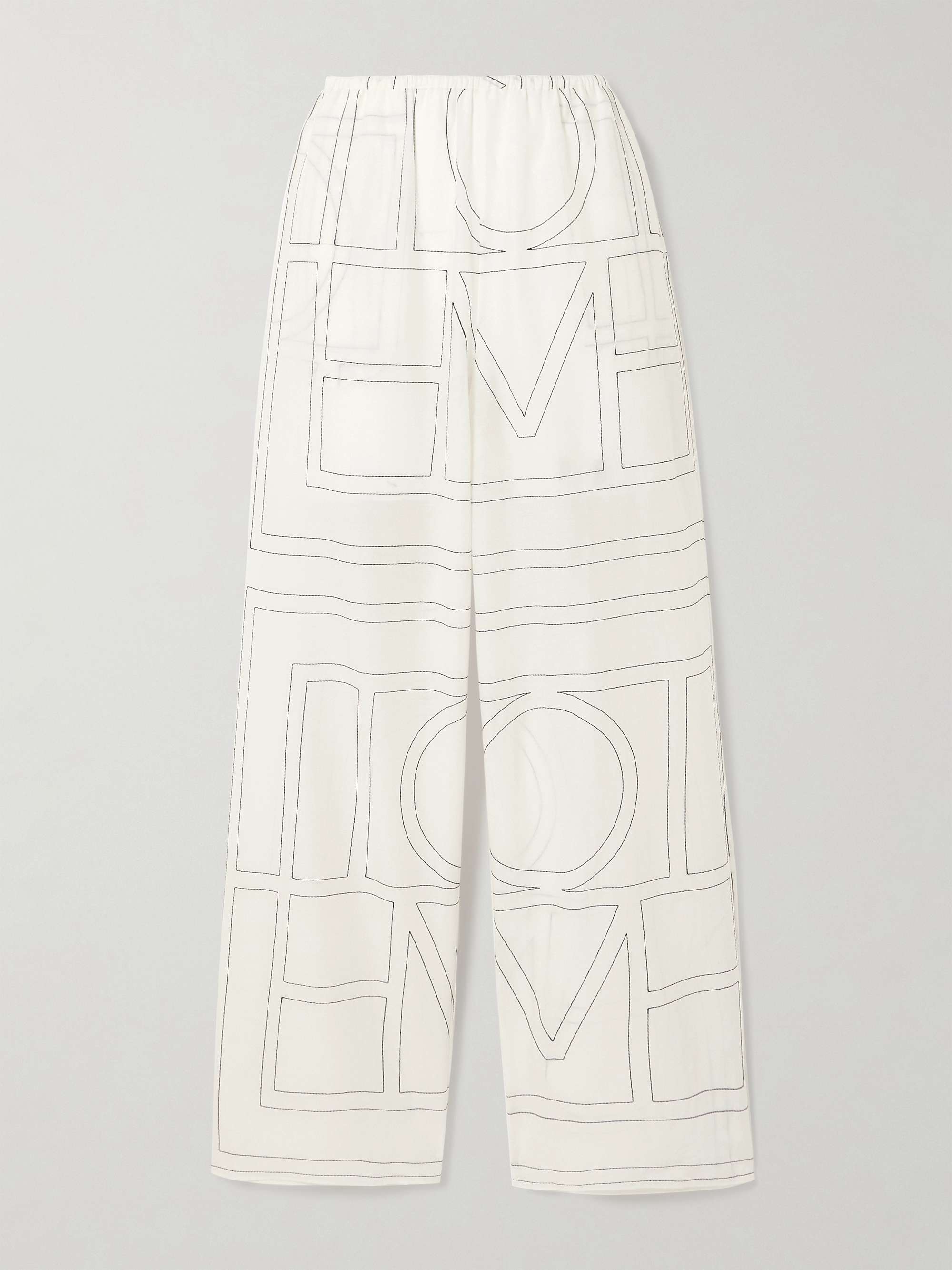 Embroidered organic cotton and silk-blend wide-leg pants view