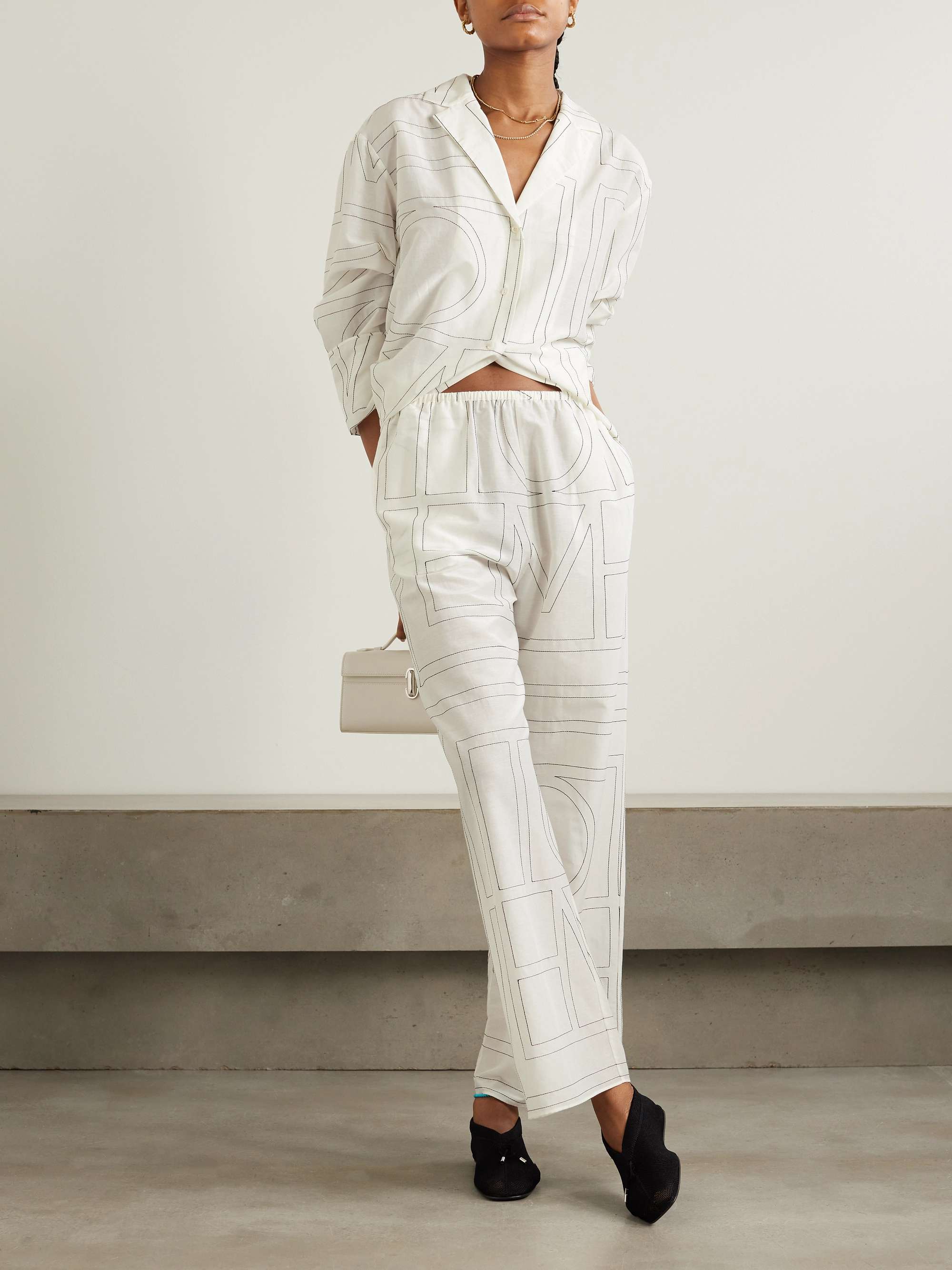 Embroidered organic cotton and silk-blend wide-leg pants view