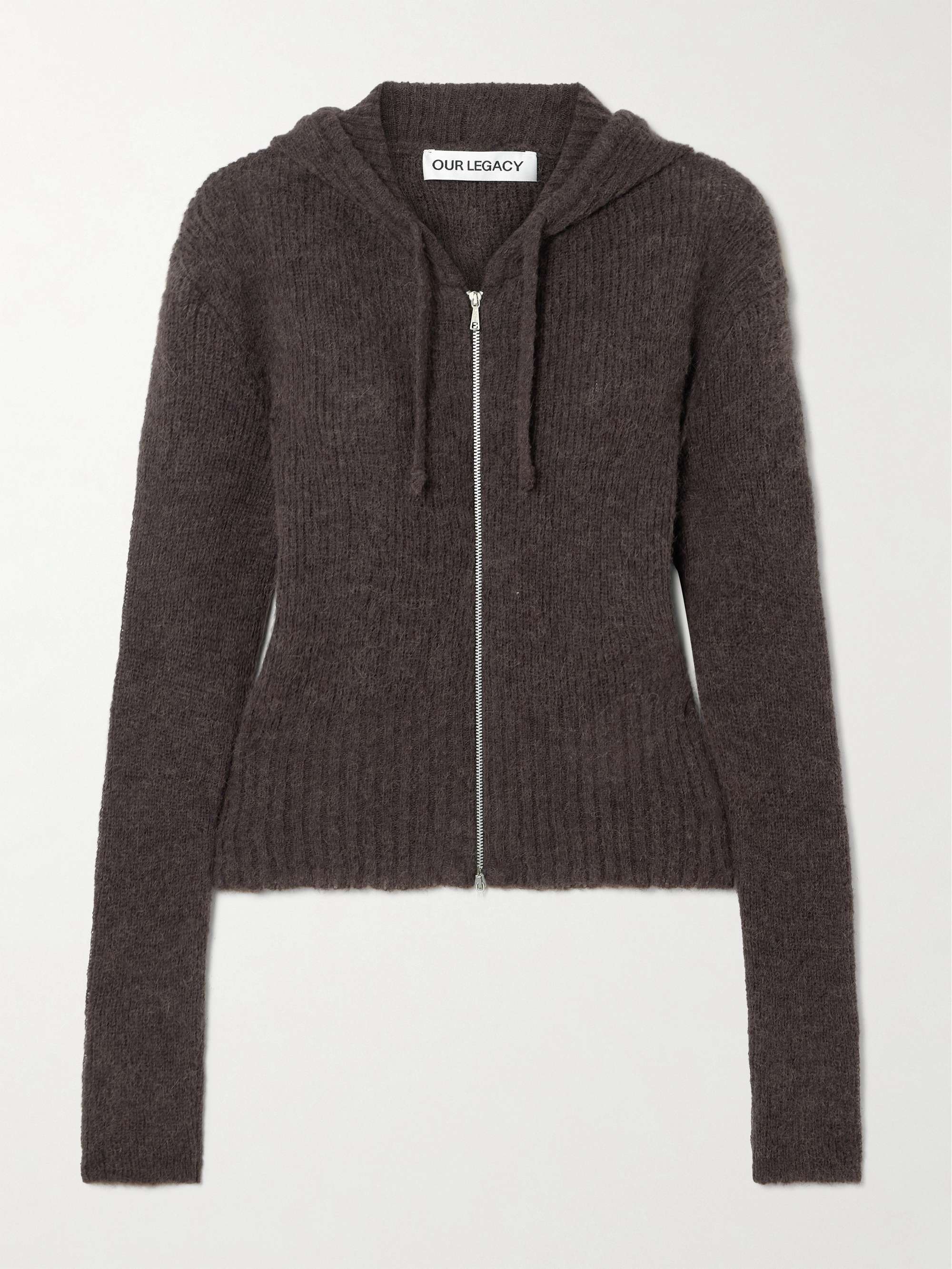 Compact hooded ribbed brushed alpaca-blend cardigan view
