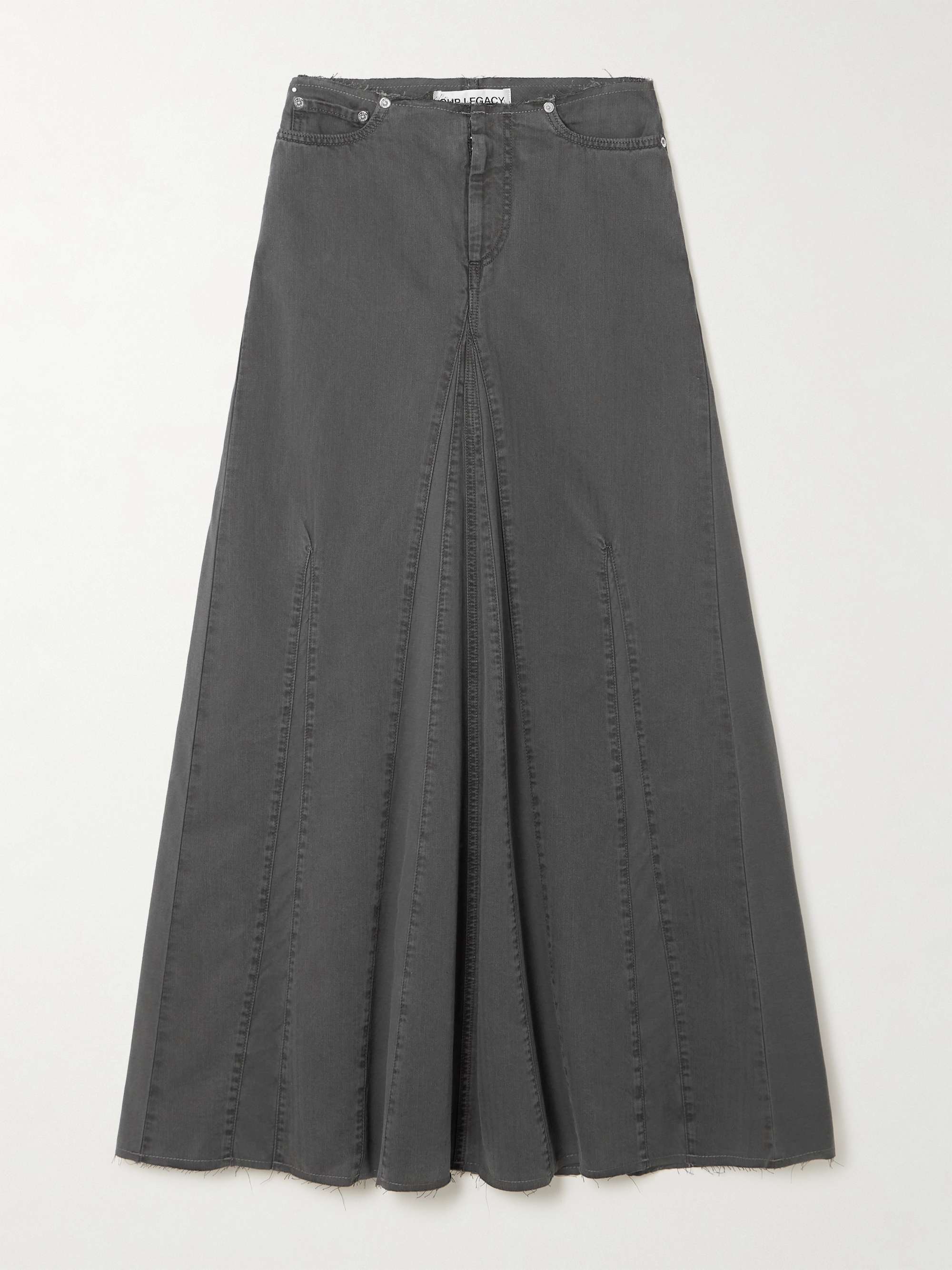 Rebel paneled grayed herringbone denim skirt view