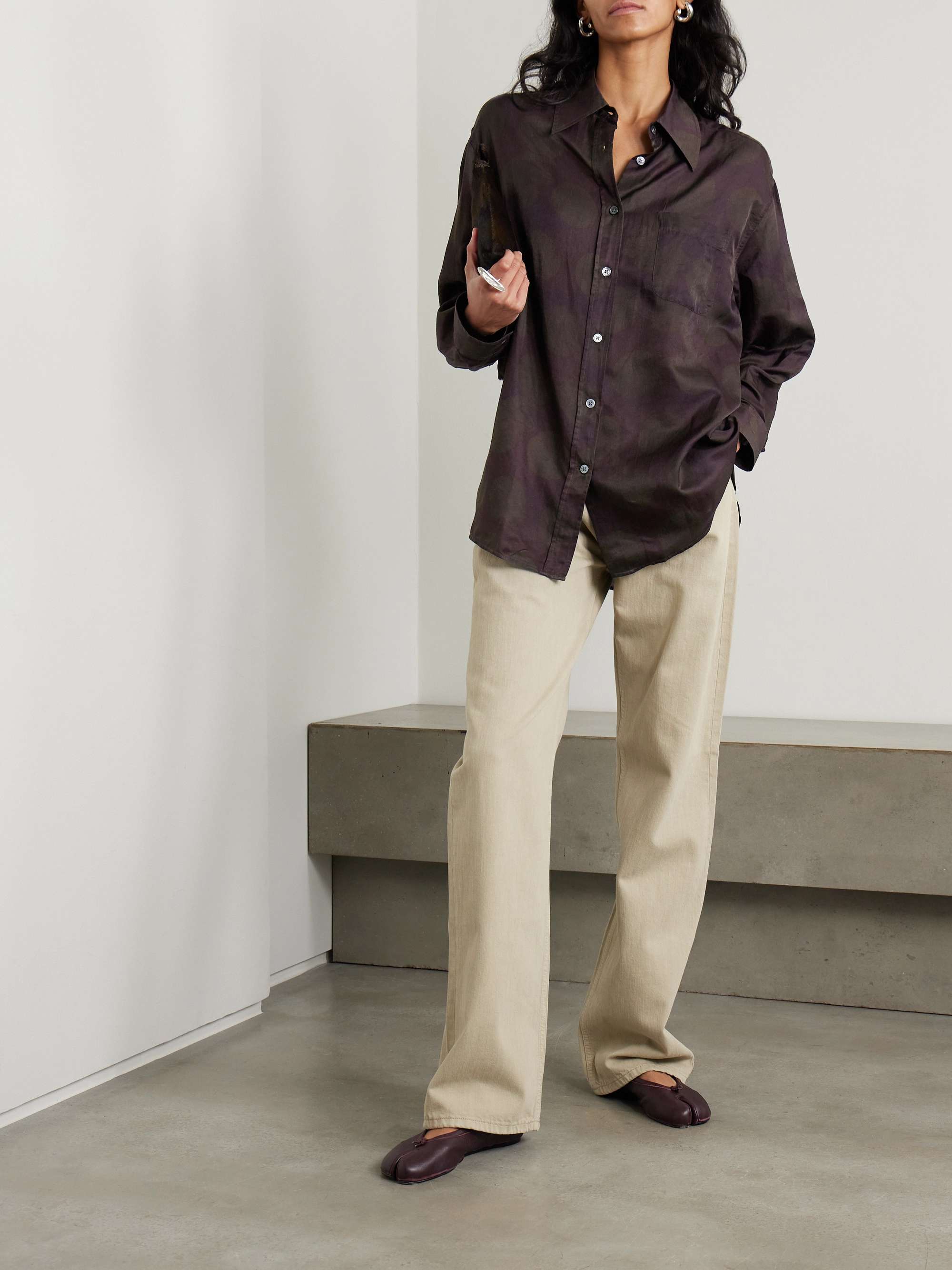 Polka-dot cotton and silk-blend shirt view