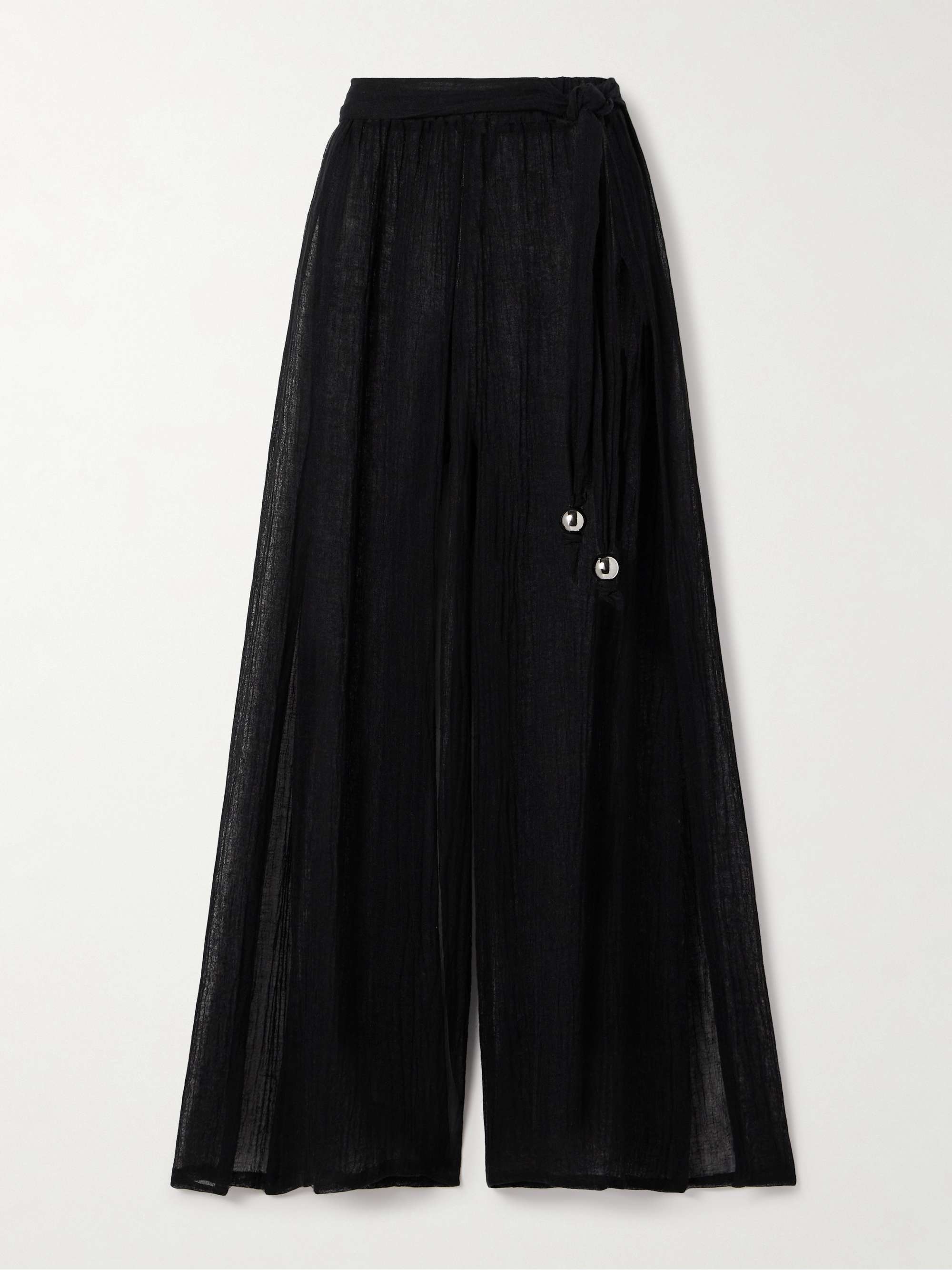 Belted crinkled linen-blend gauze wide-leg pants view