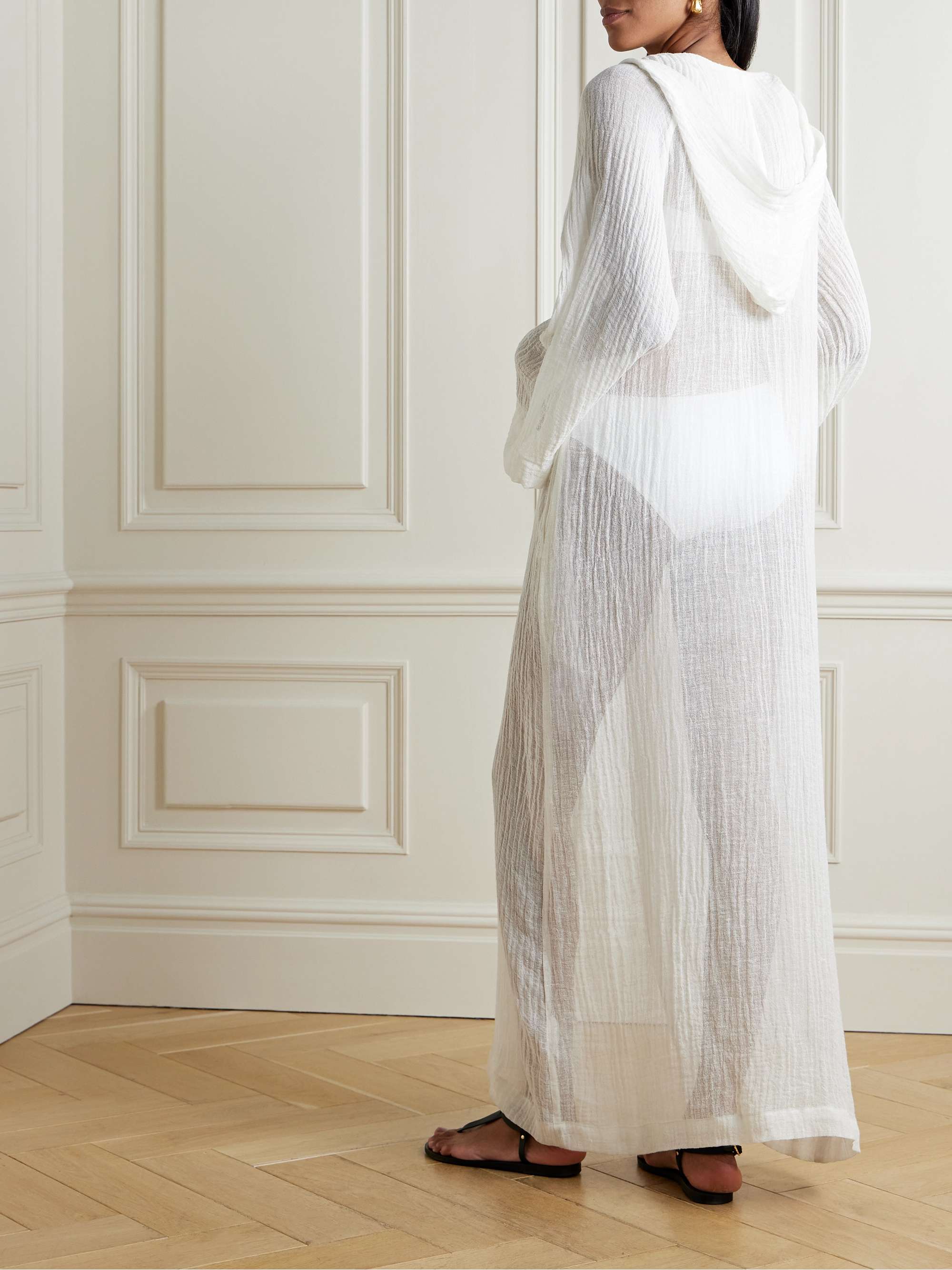 Hooded linen-blend gauze coverup view