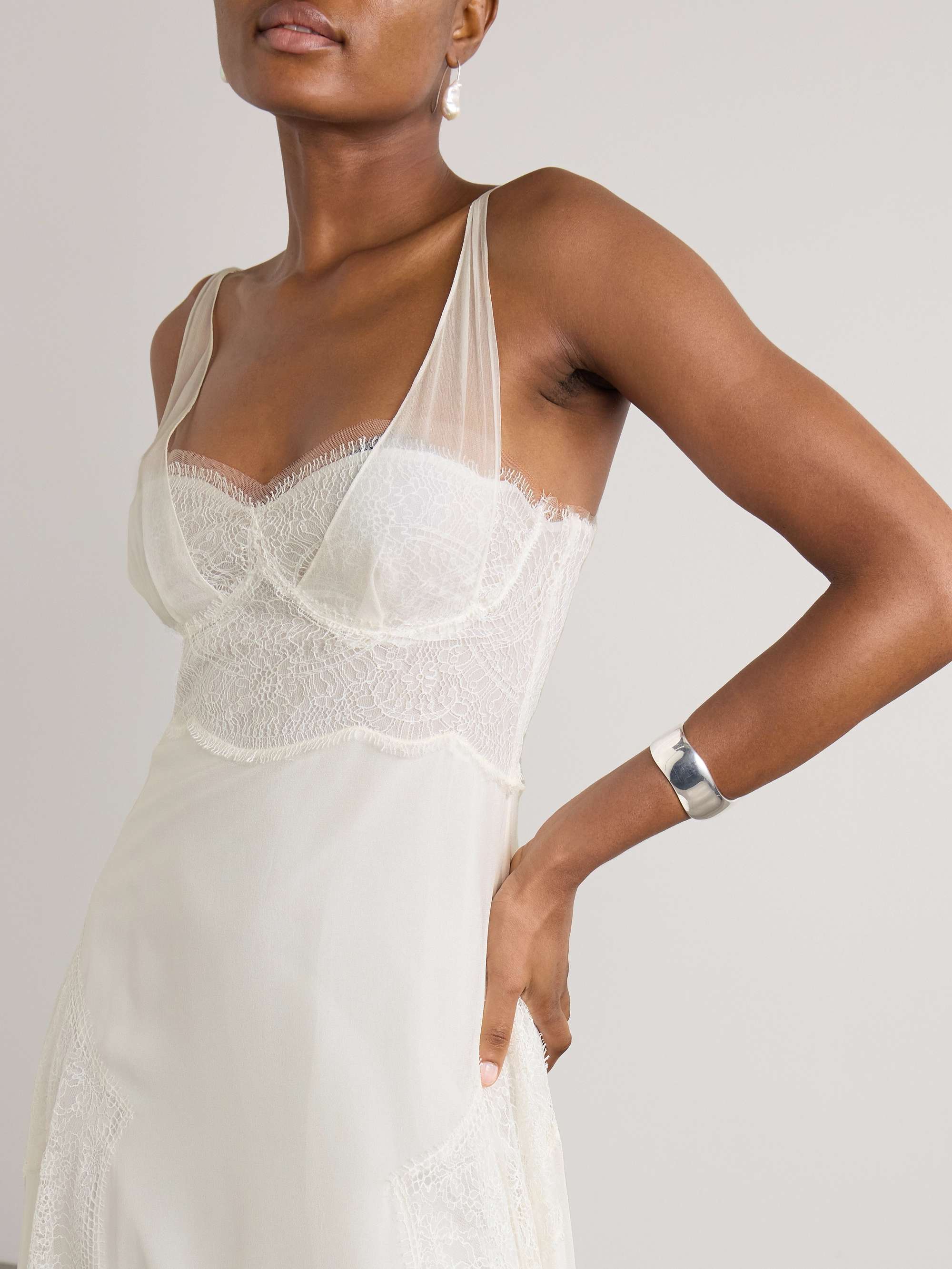 Semeli Chantilly lace-trimmed silk-georgette gown view