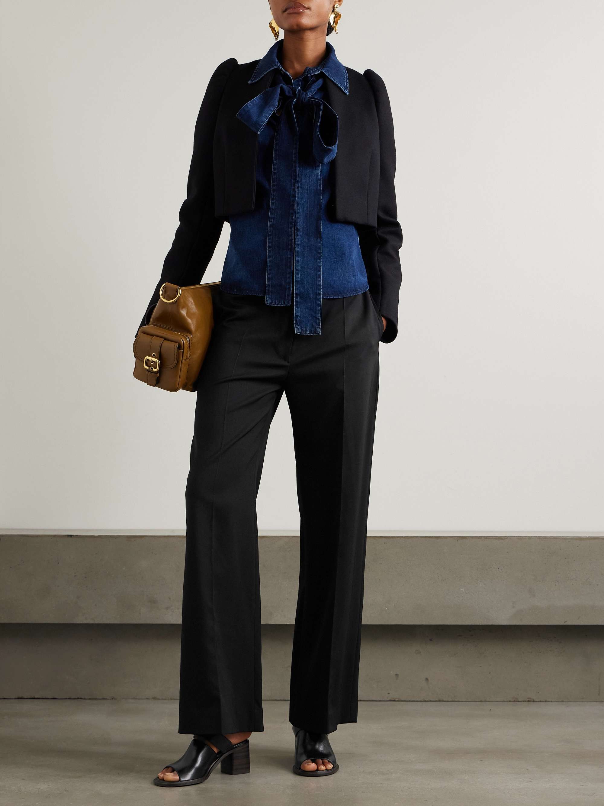 Iconic wool-blend wide-leg twill pants view