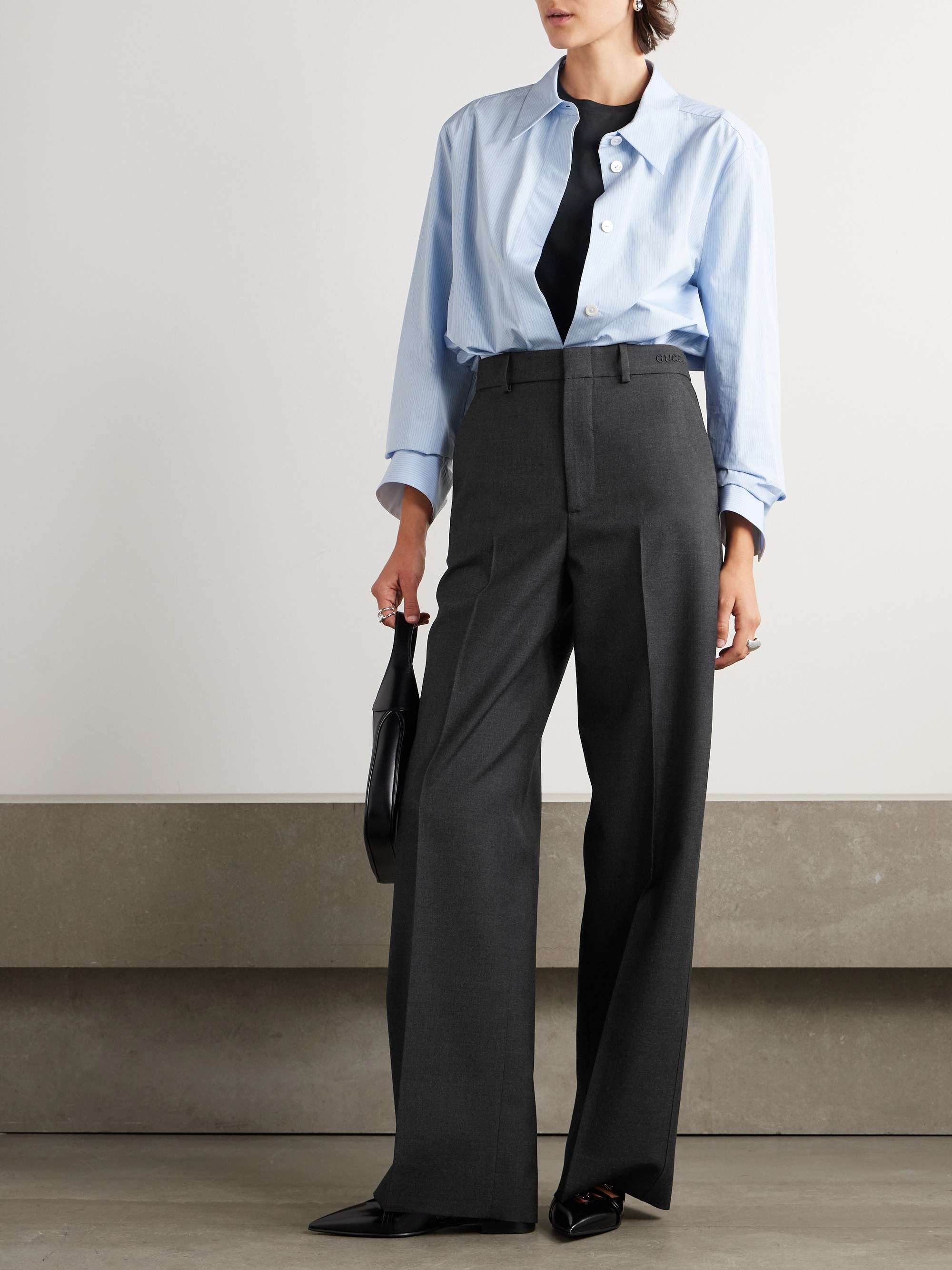 Pleated wide-leg wool trousers view