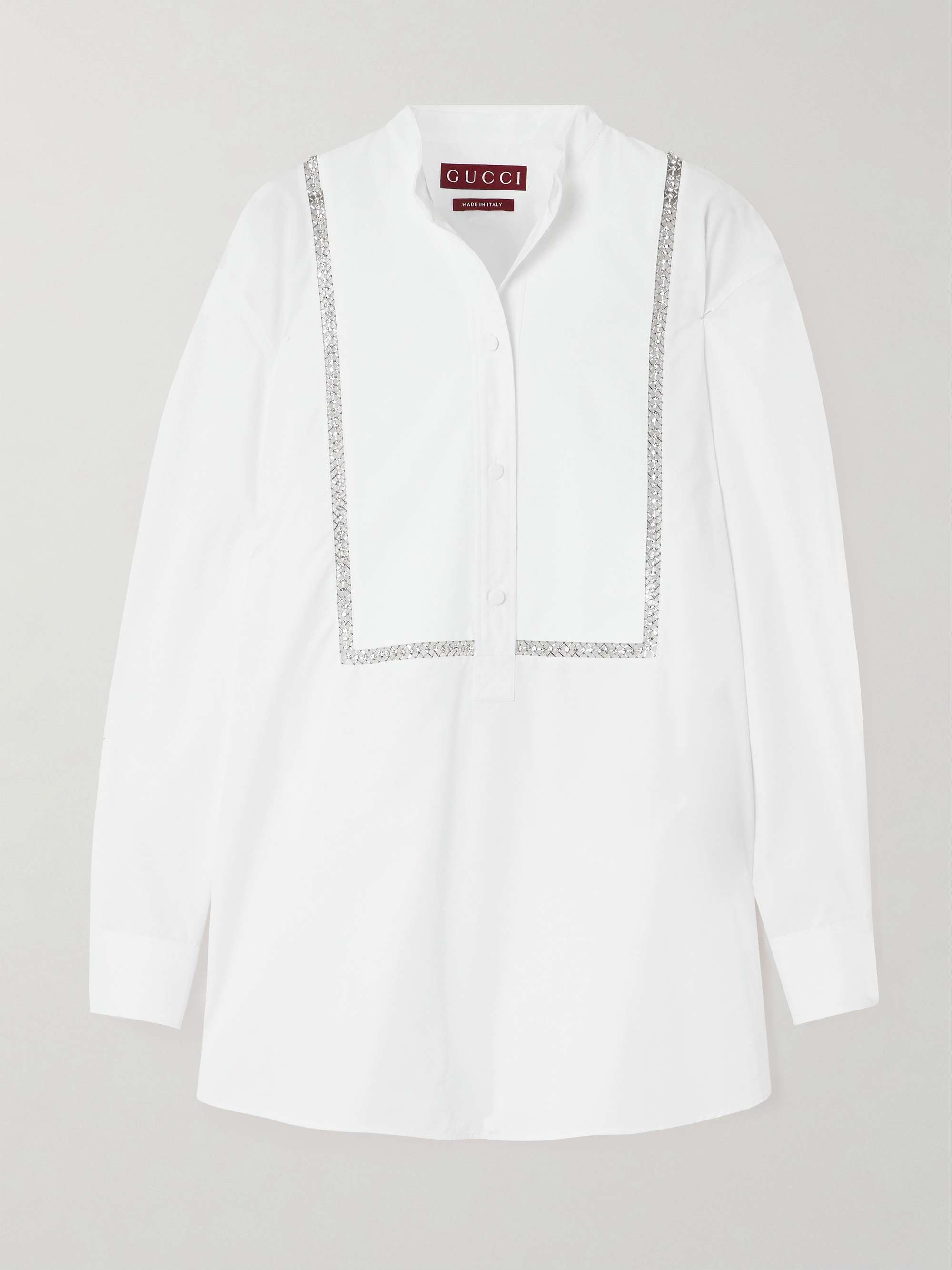 Embellished piqué-trimmed cotton-poplin blouse view