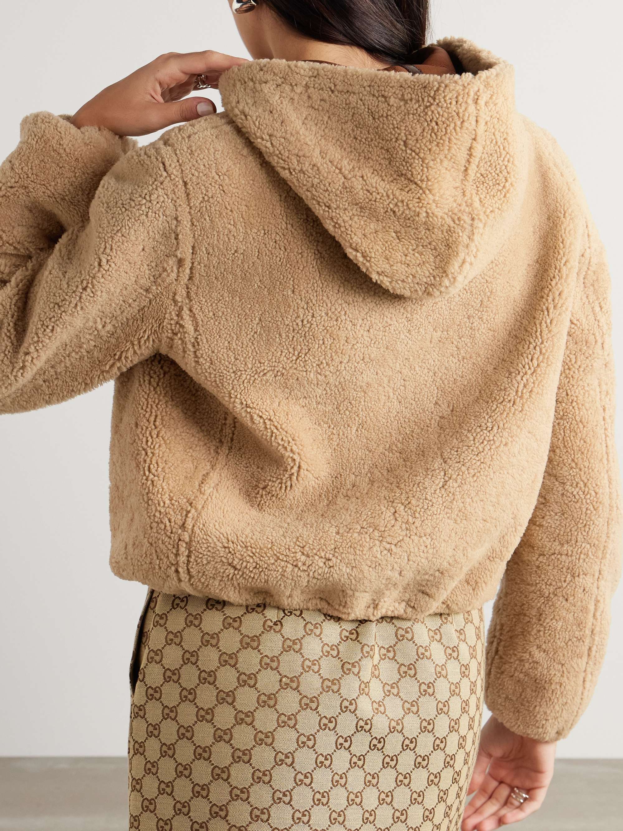 Cropped hooded reversible shearling jacket view