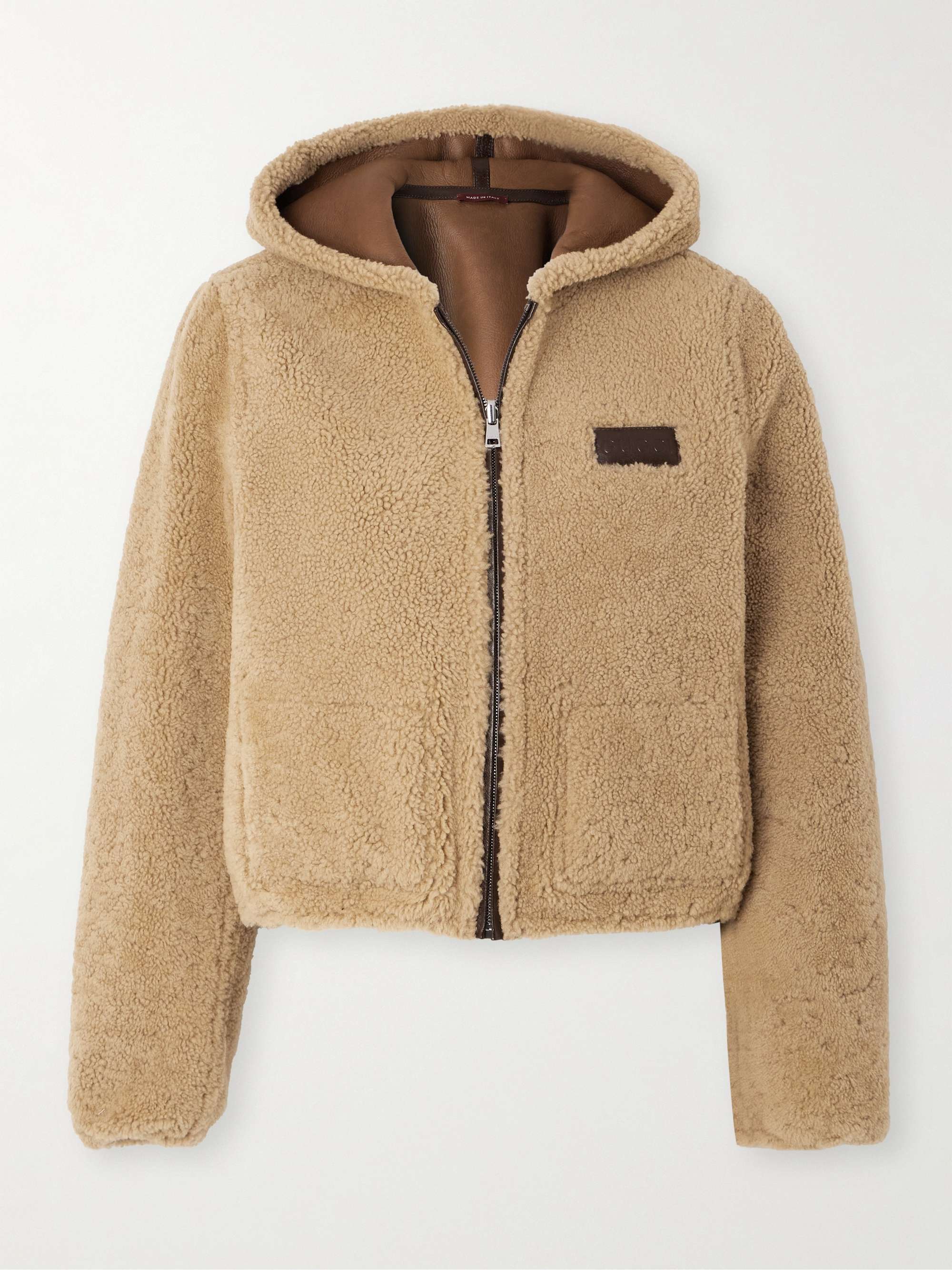 Cropped hooded reversible shearling jacket view