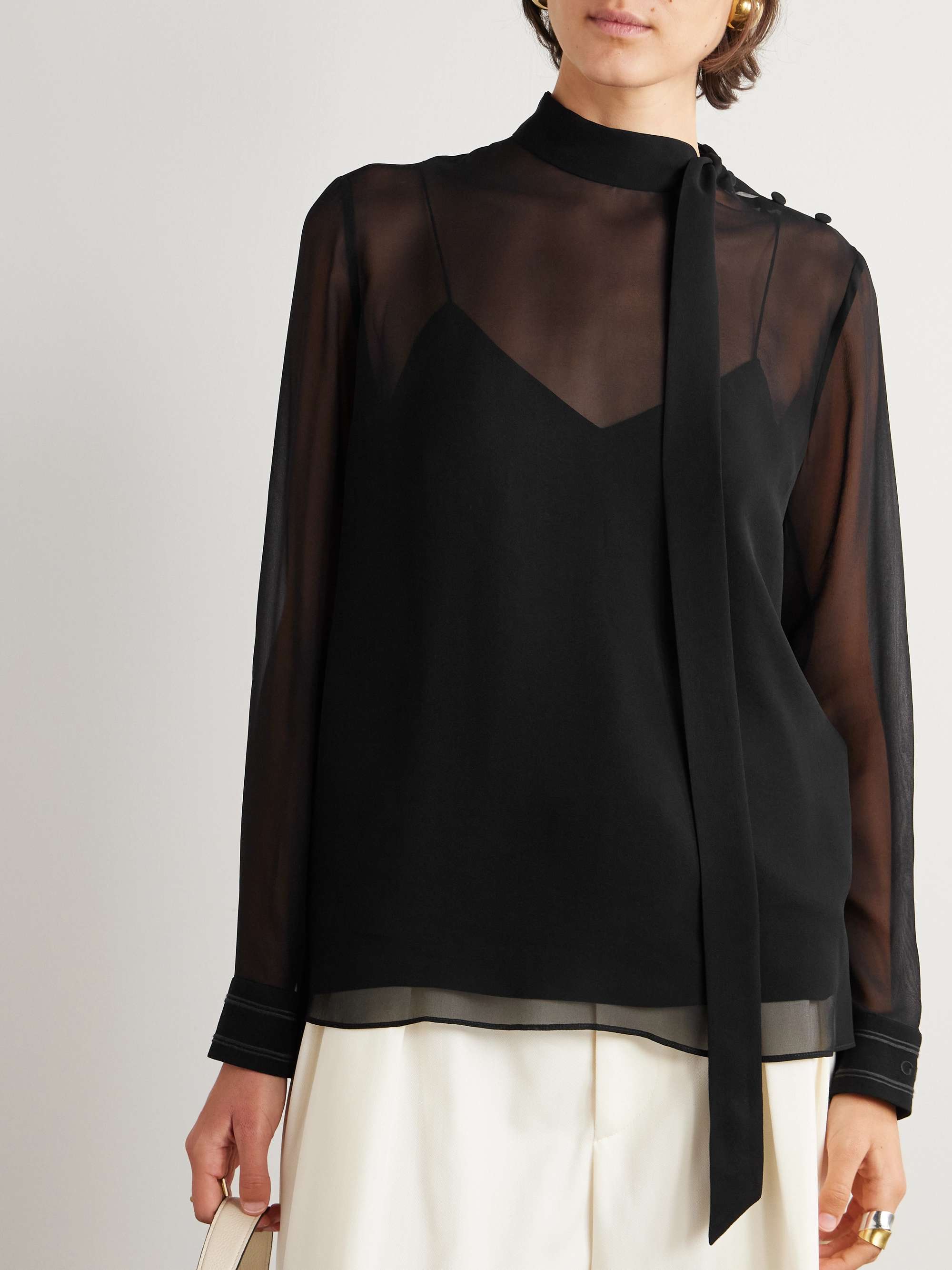 Tie-detailed silk-georgette blouse view