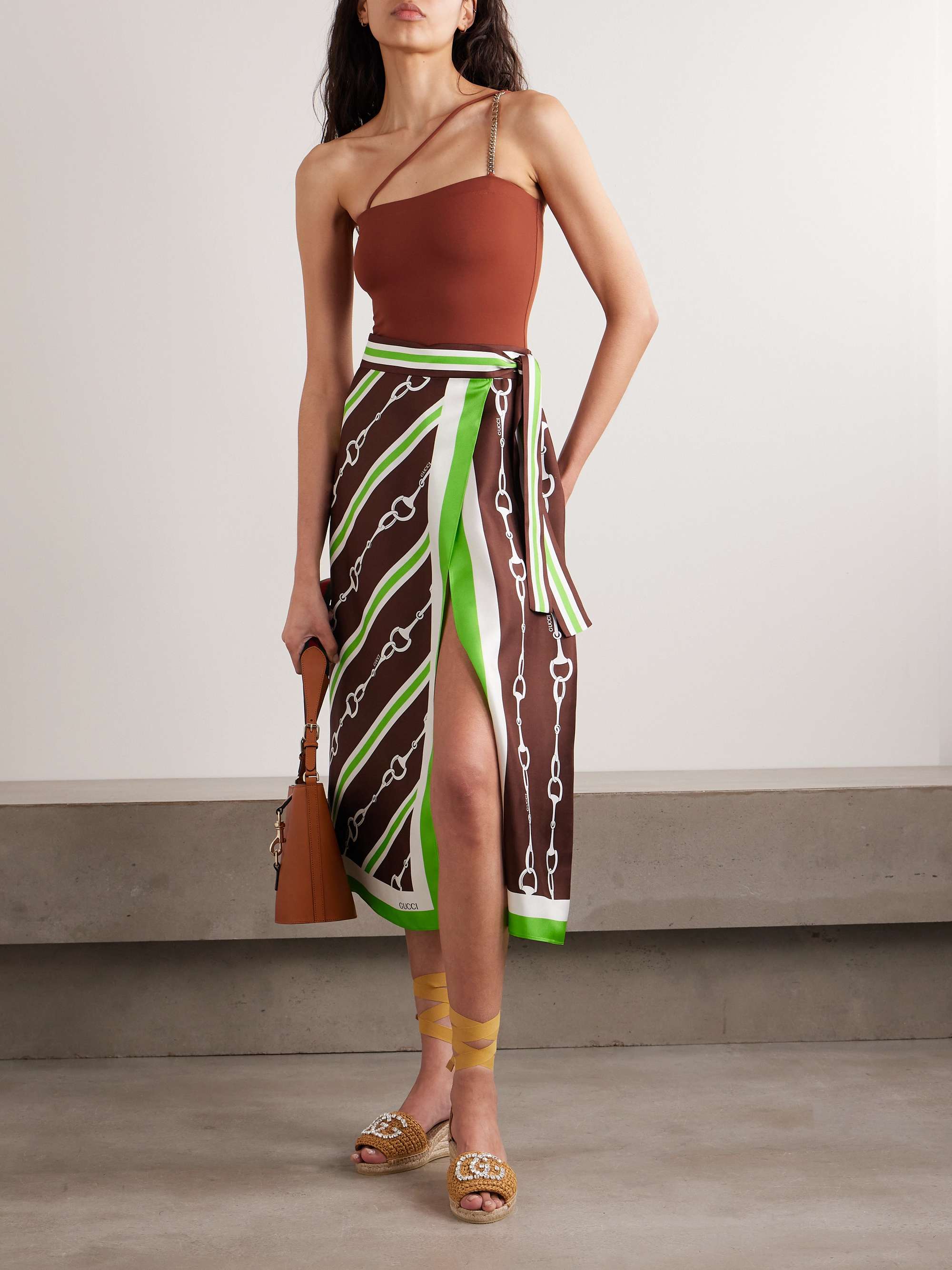 One-shoulder chain-embellished swimsuit view