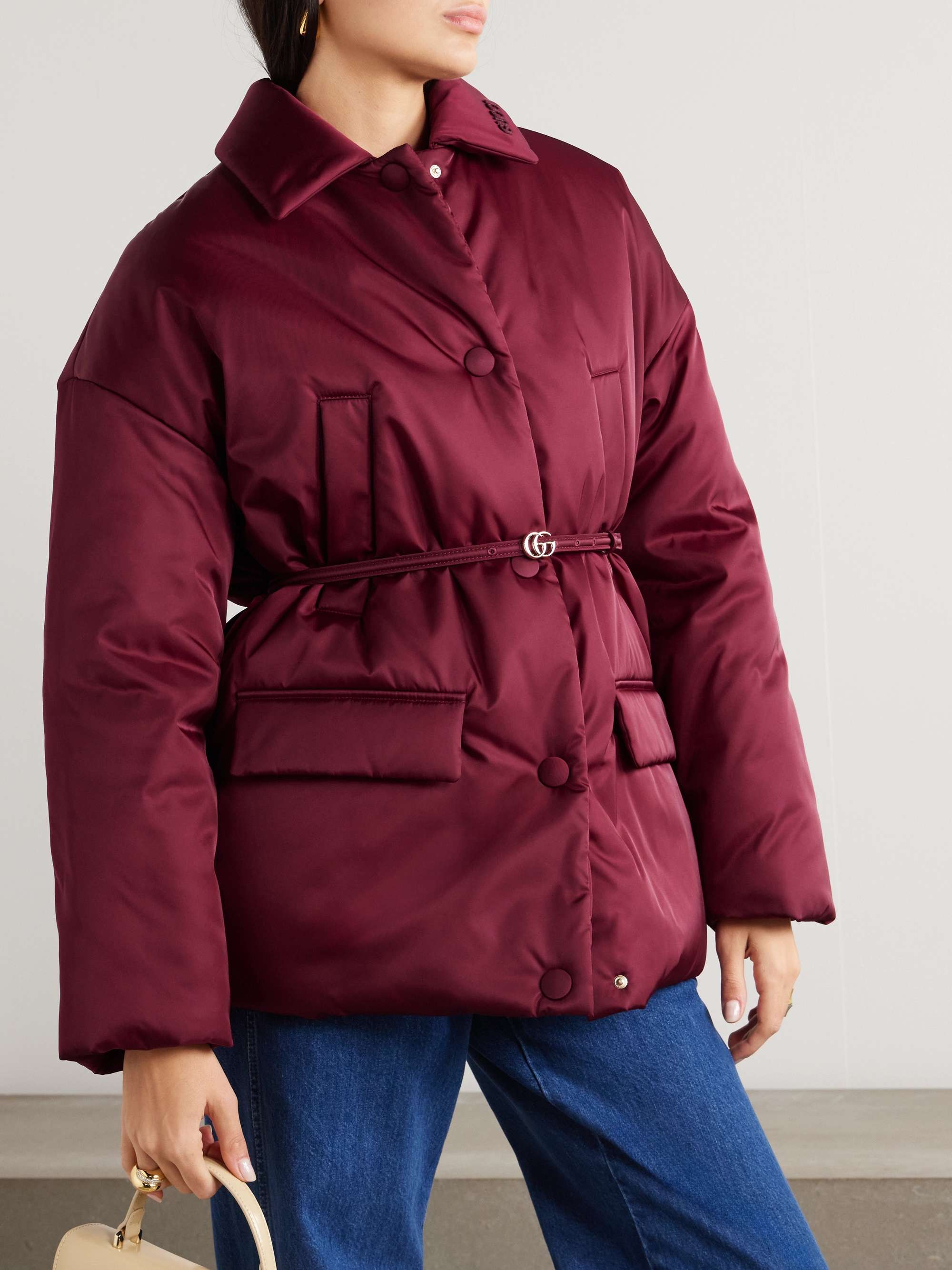 Belted appliquéd padded gabardine jacket view