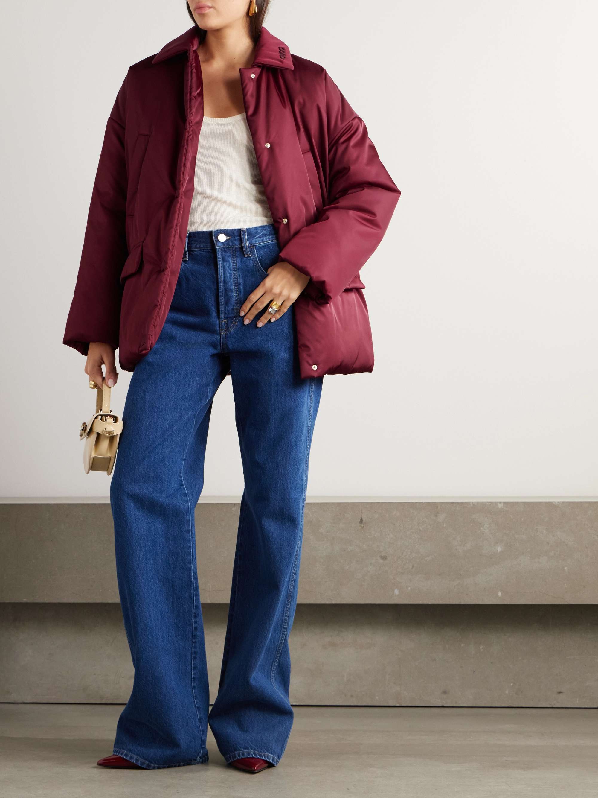 Belted appliquéd padded gabardine jacket view