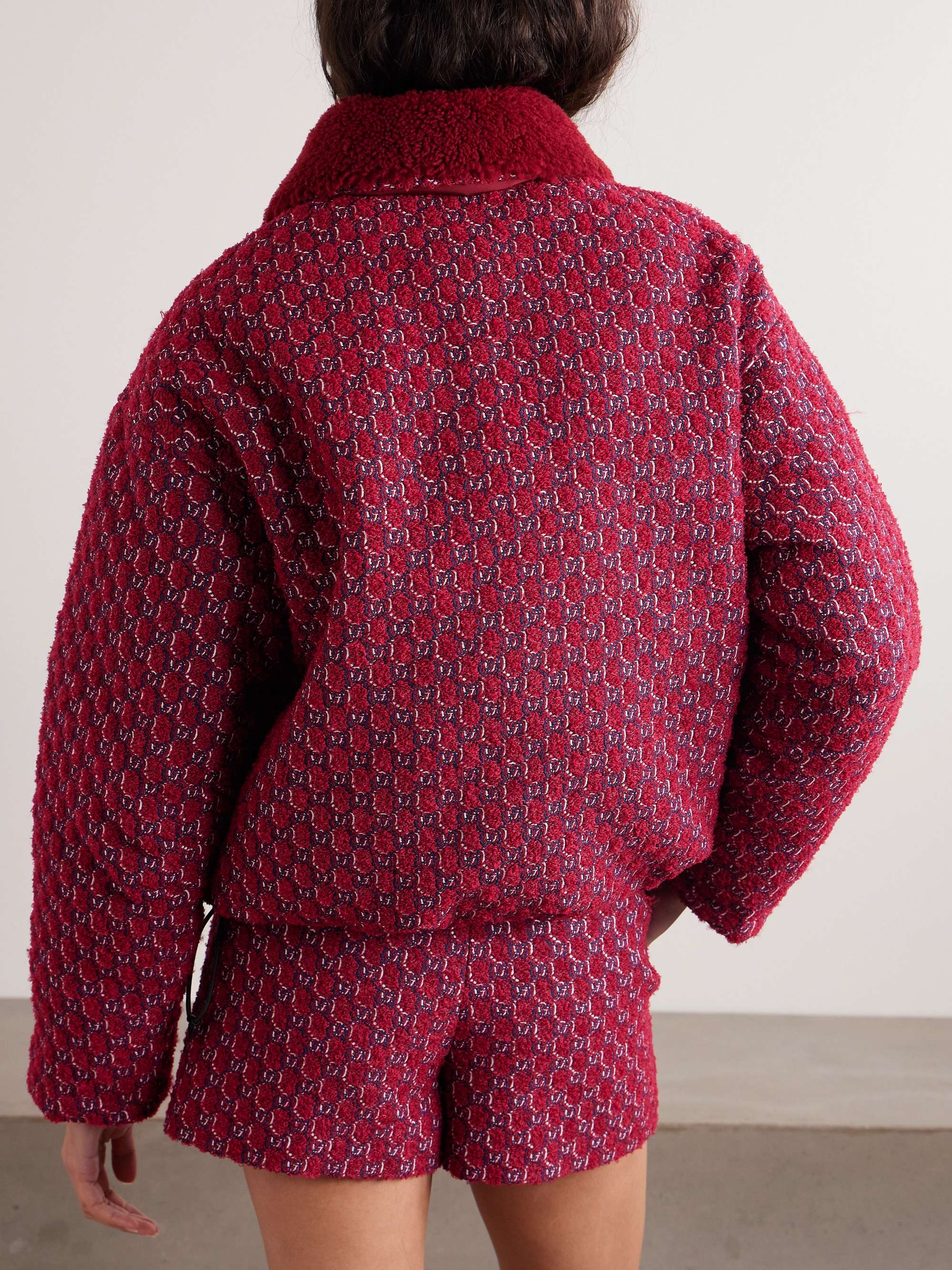 Shearling-trimmed jacquard-knit wool-blend bouclé jacket view