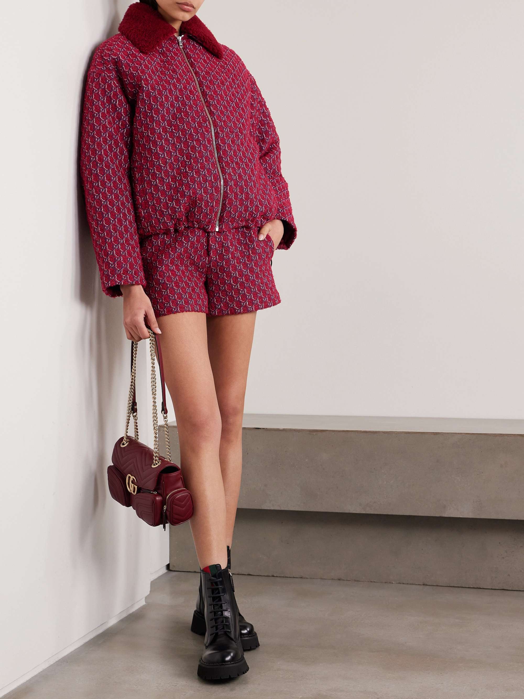 Shearling-trimmed jacquard-knit wool-blend bouclé jacket view