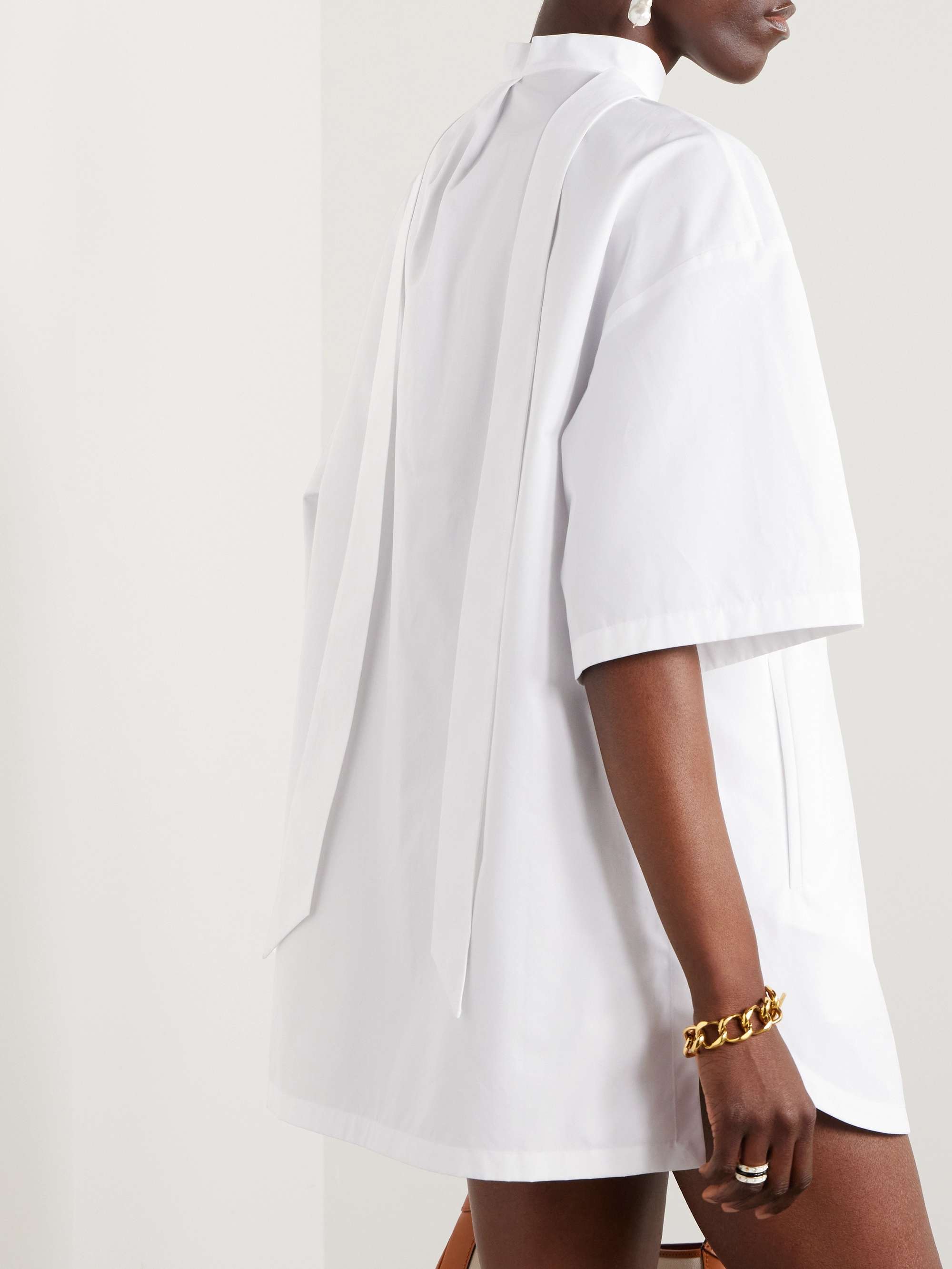 Leather-trimmed horsebit-embellished cotton-poplin mini shirt dress view
